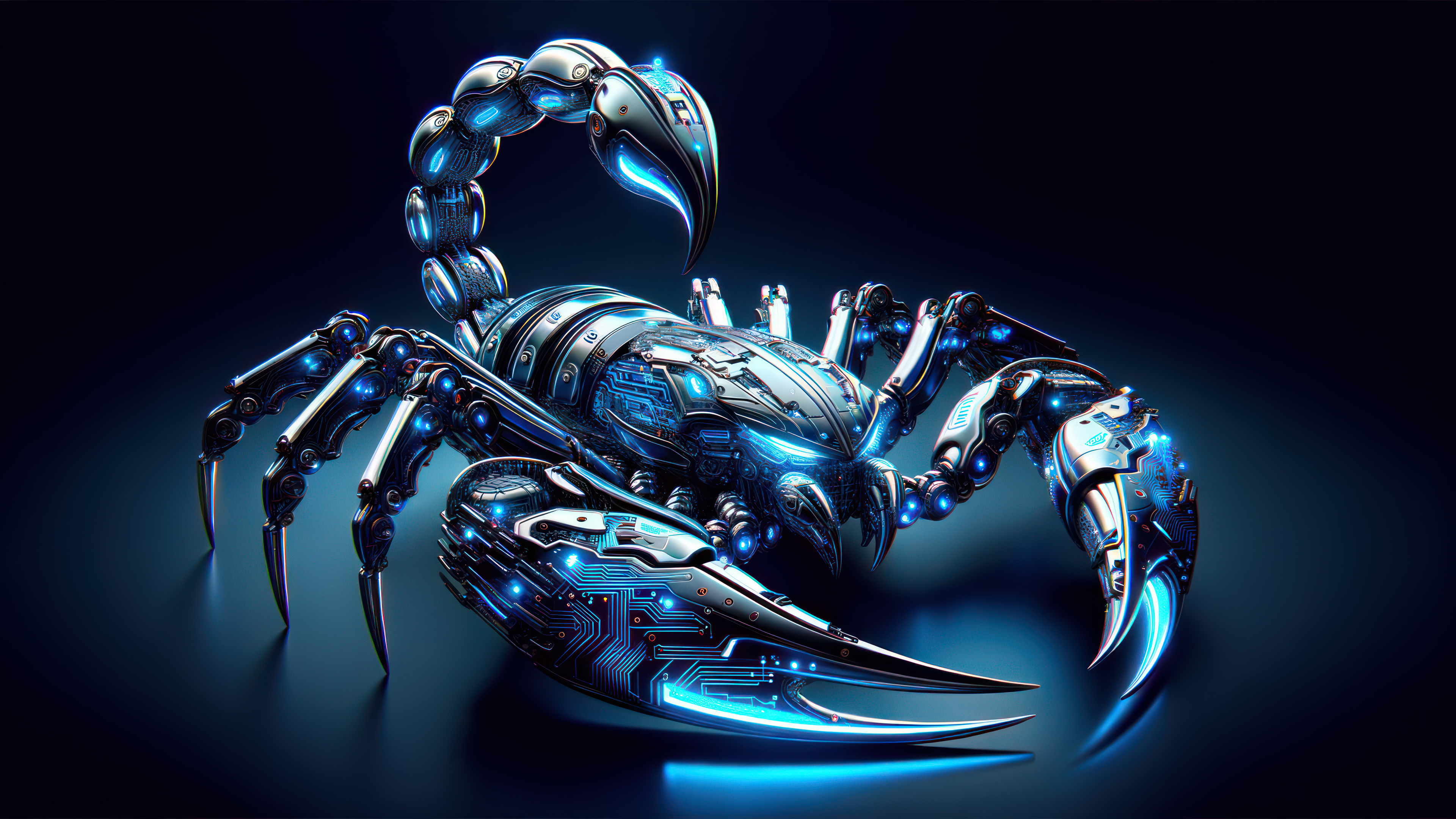 General 3840x2160 scorpions robot blue simple background dark AI art fangs arachnid digital art minimalism technology futuristic glowing