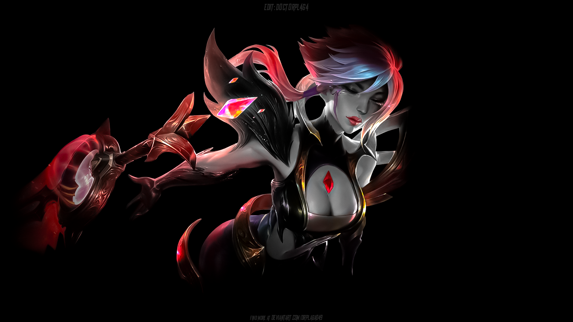 General 1920x1080 Riven (League of Legends) Riot Games video games video game characters boobs simple background cleavage dark background lipstick League of Legends short hair bare shoulders video game girls weapon sword women with swords