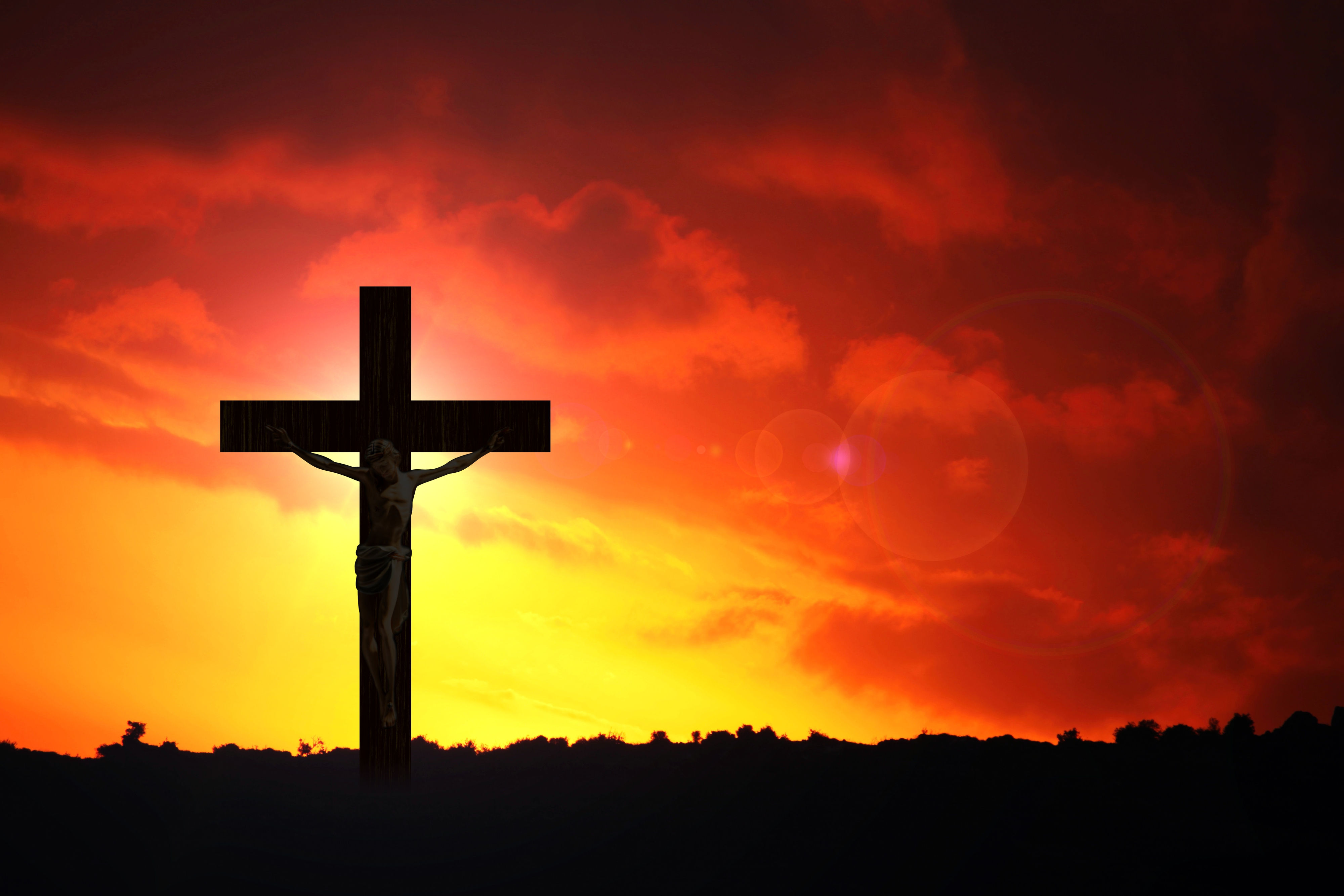 General 4000x2667 Jesus Christ religion silhouette crucifix sunset digital art sunset glow cross sky crucified clouds Christianity