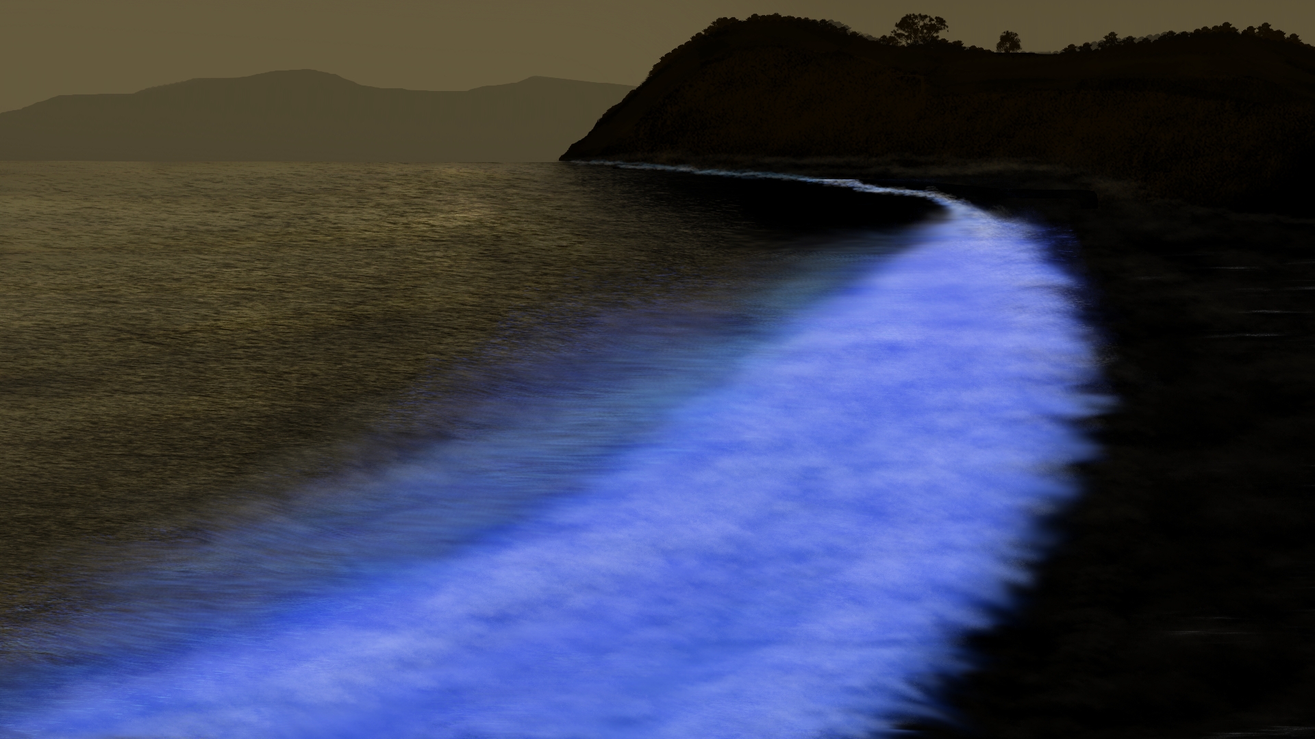 General 1920x1080 digital painting digital art nature landscape shoreline bioluminescence water sea sea foam
