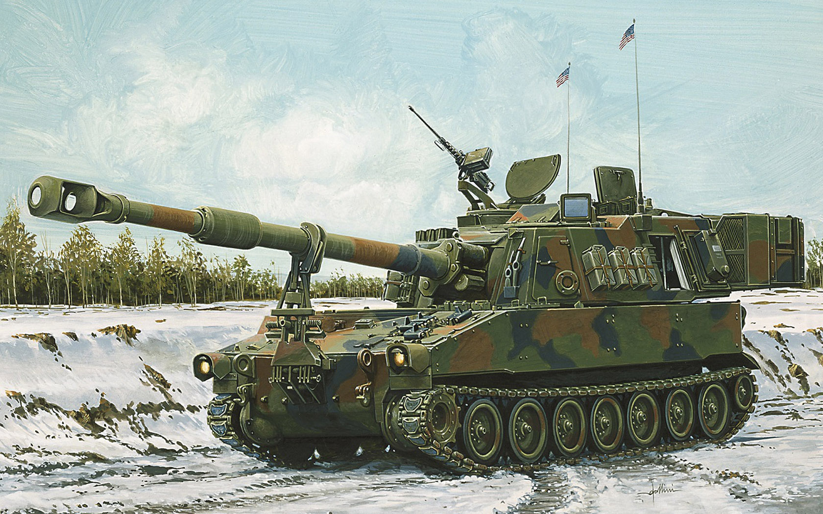 General 1680x1050 tank army military military vehicle artwork gun flag sky clouds