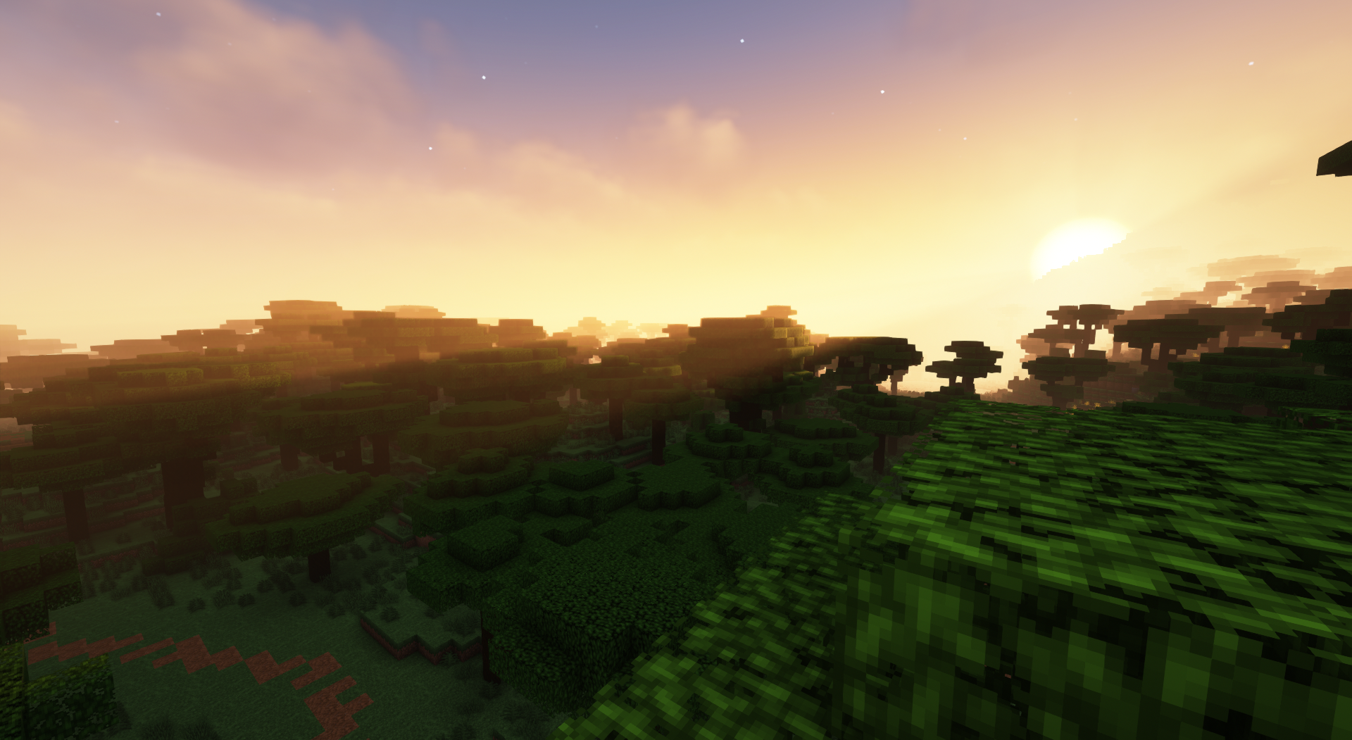General 1920x1051 PC gaming Minecraft video games CGI cube sunset sunset glow sky clouds sunlight Sun trees screen shot