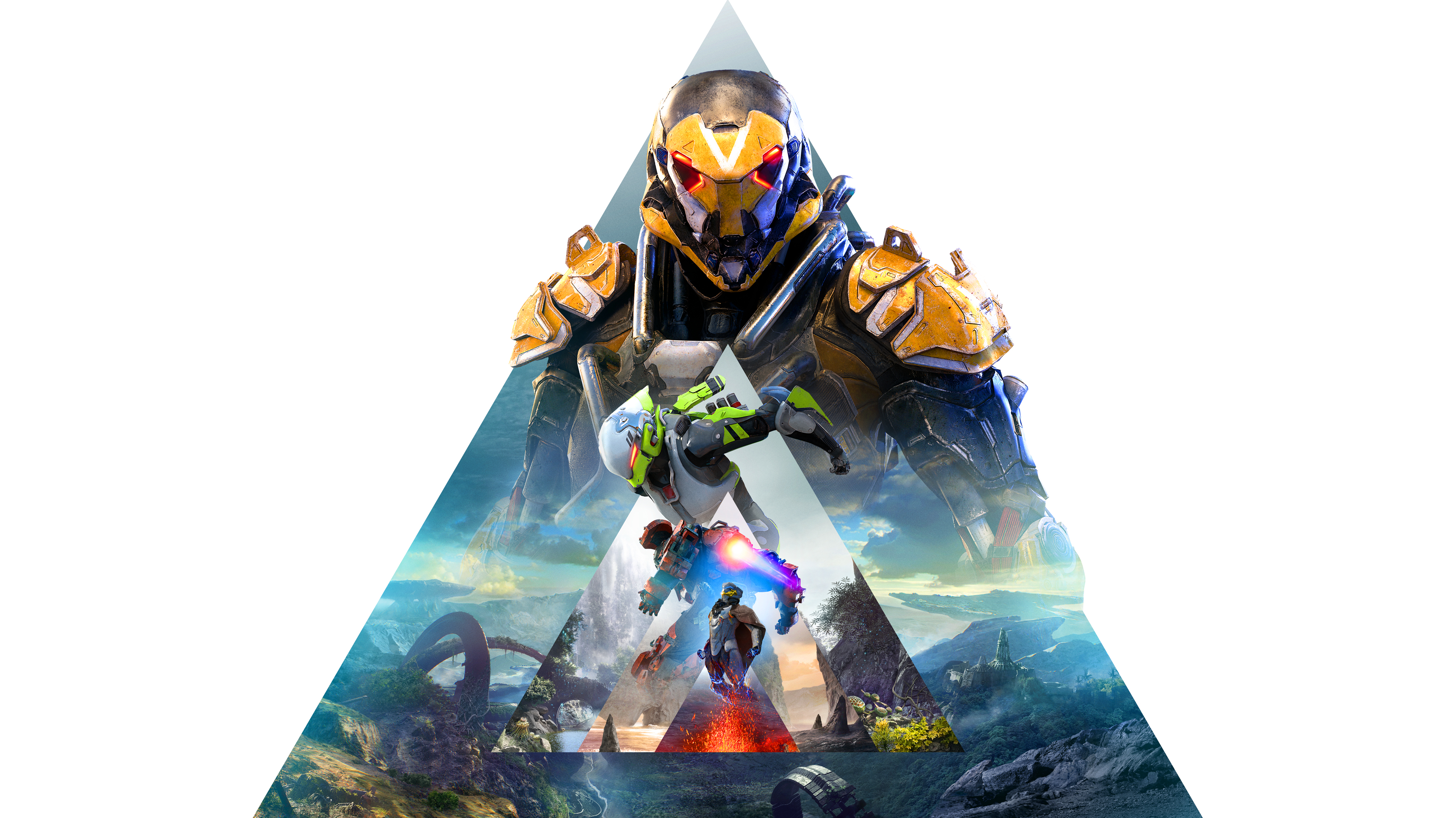 General 3840x2160 Anthem video game art video games simple background white background minimalism armor pyramid looking at viewer