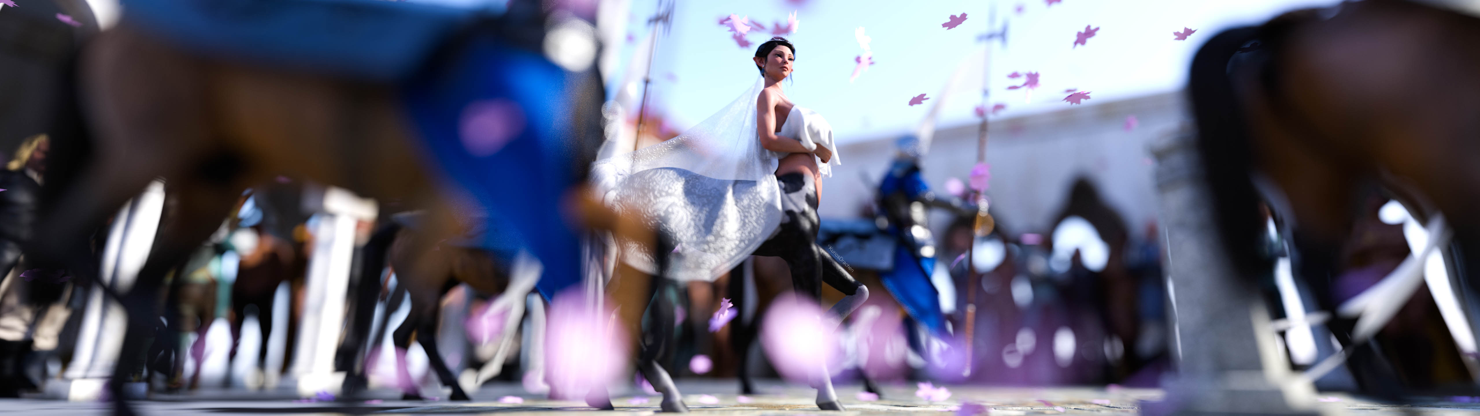 General 5120x1440 CGI Centaurs ultrawide KuriosDrachen depth of field horse girls blurred blurry background digital art