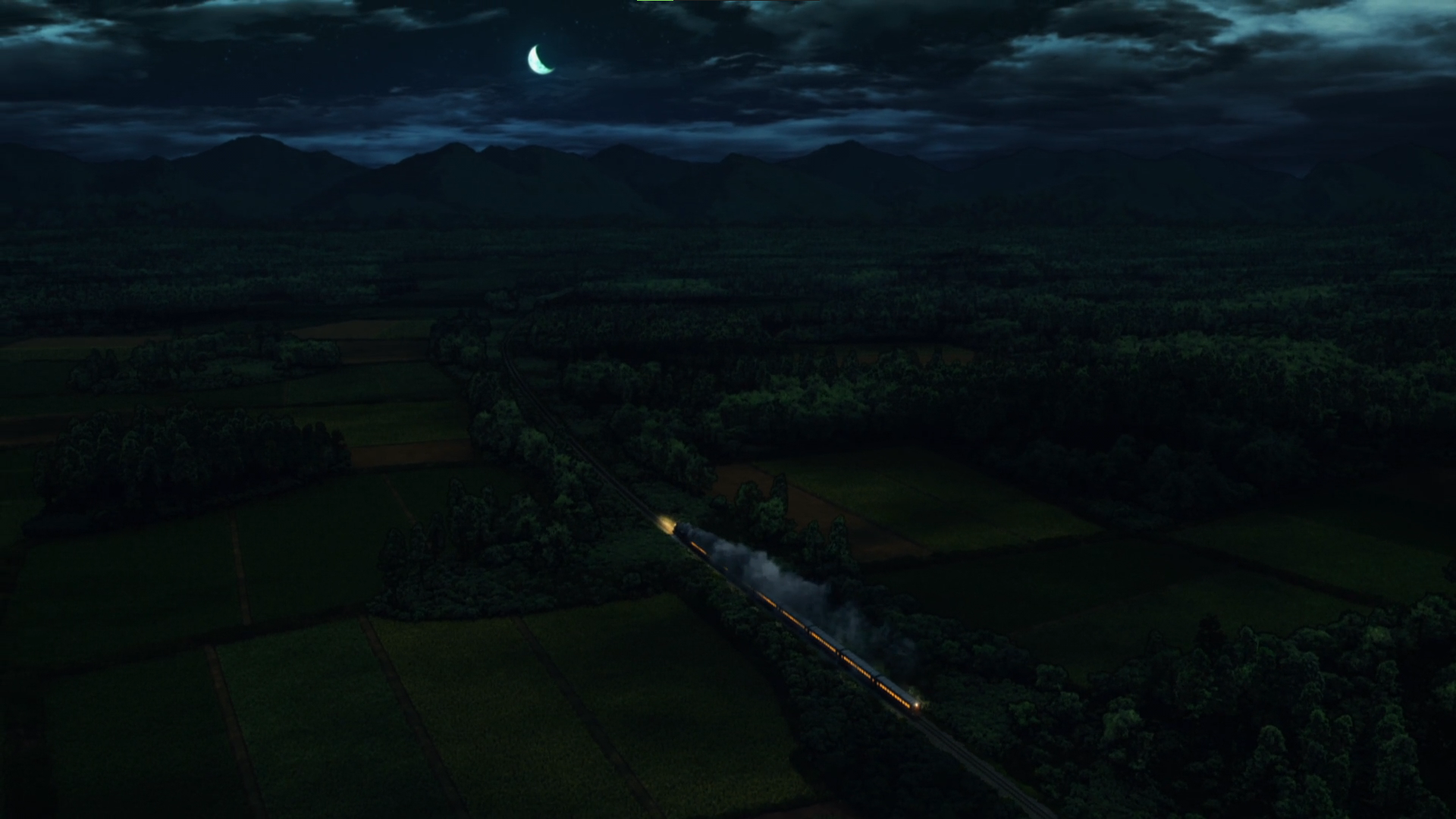 Anime 1920x1080 Kimetsu no Yaiba anime anime screenshot night Moon crescent moon sky clouds train