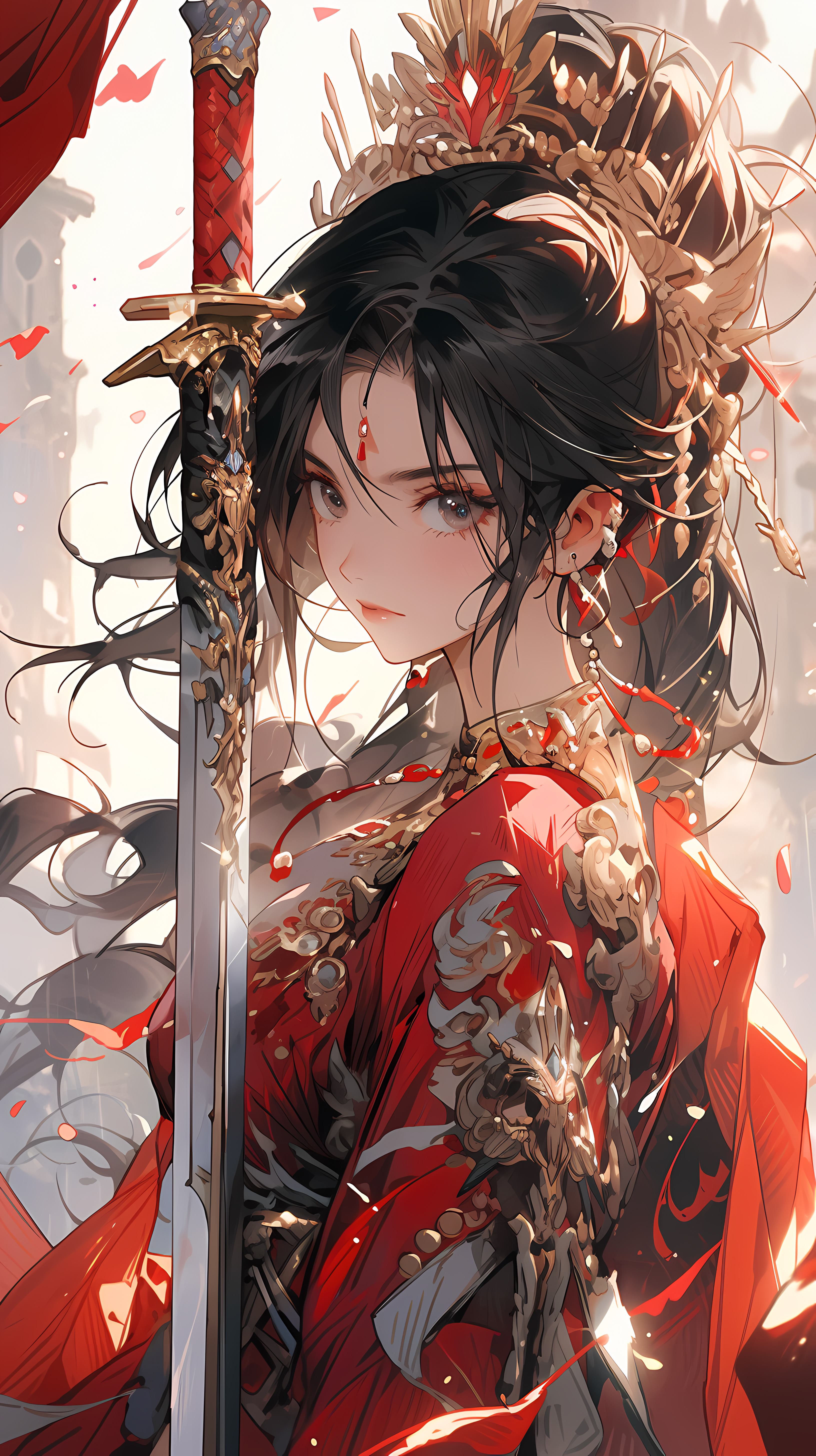 Anime 3264x5824 anime anime girls AI art portrait display long hair sword weapon looking at viewer kimono