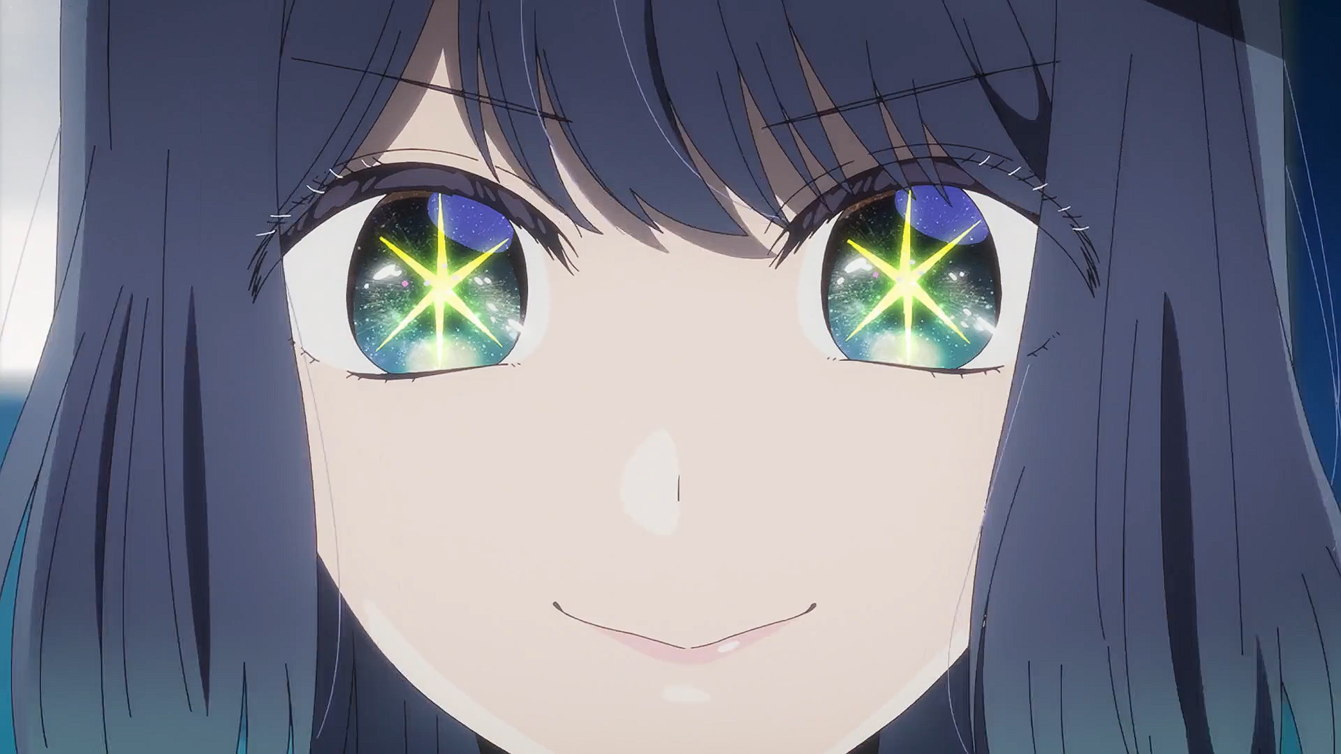 Anime 1920x1080 Oshi no Ko Kurokawa Akane anime girls star eyes looking at viewer long hair smiling face closeup