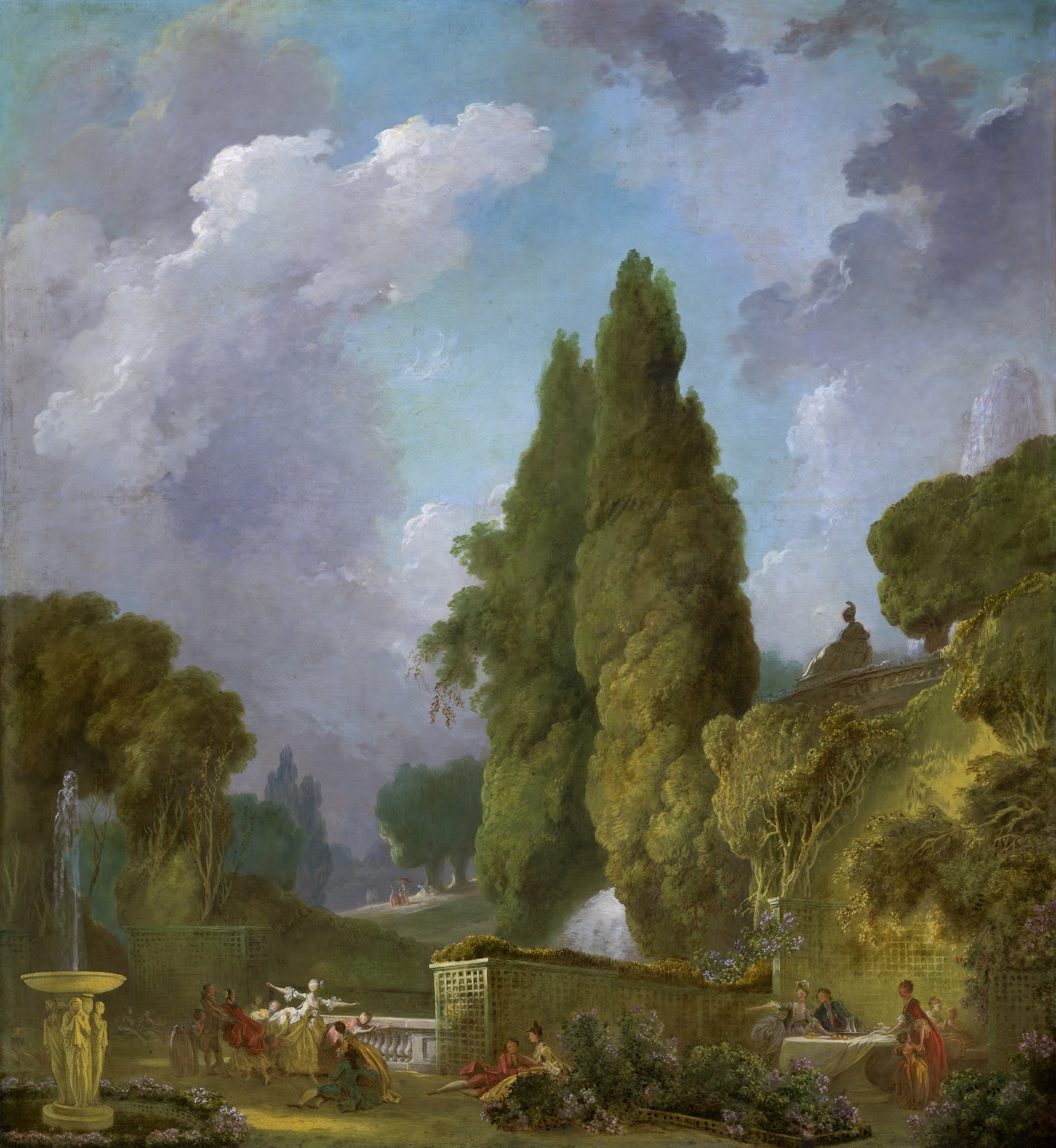 General 1884x2048 classic art painting Jean-Honoré Fragonard trees sky clouds flowers park nature