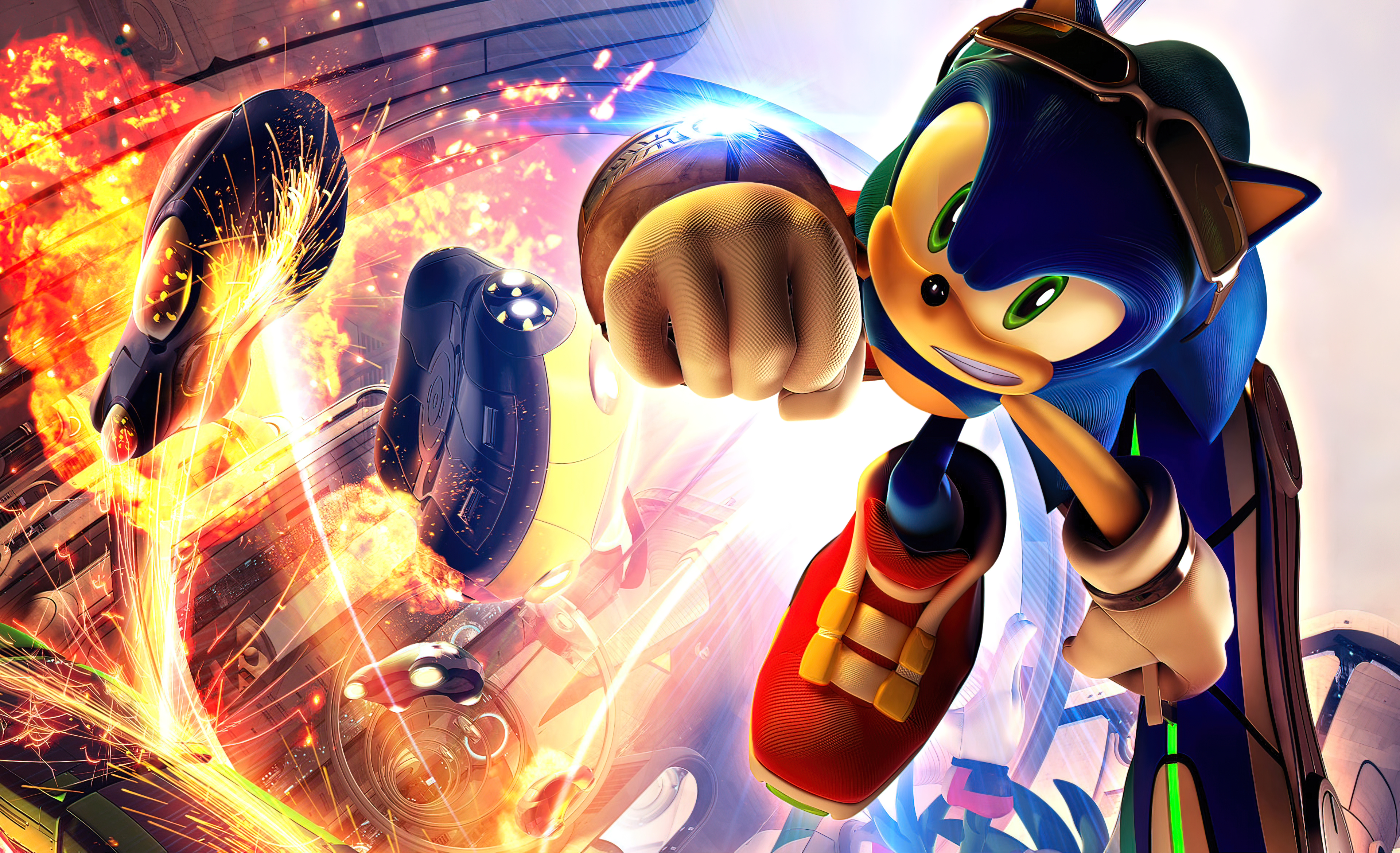 General 3840x2340 Sonic Riders Sonic Sonic the Hedgehog Jet the Hawk zero gravity Sega skateboarding hoverboard video game art artwork video game characters PC gaming video games