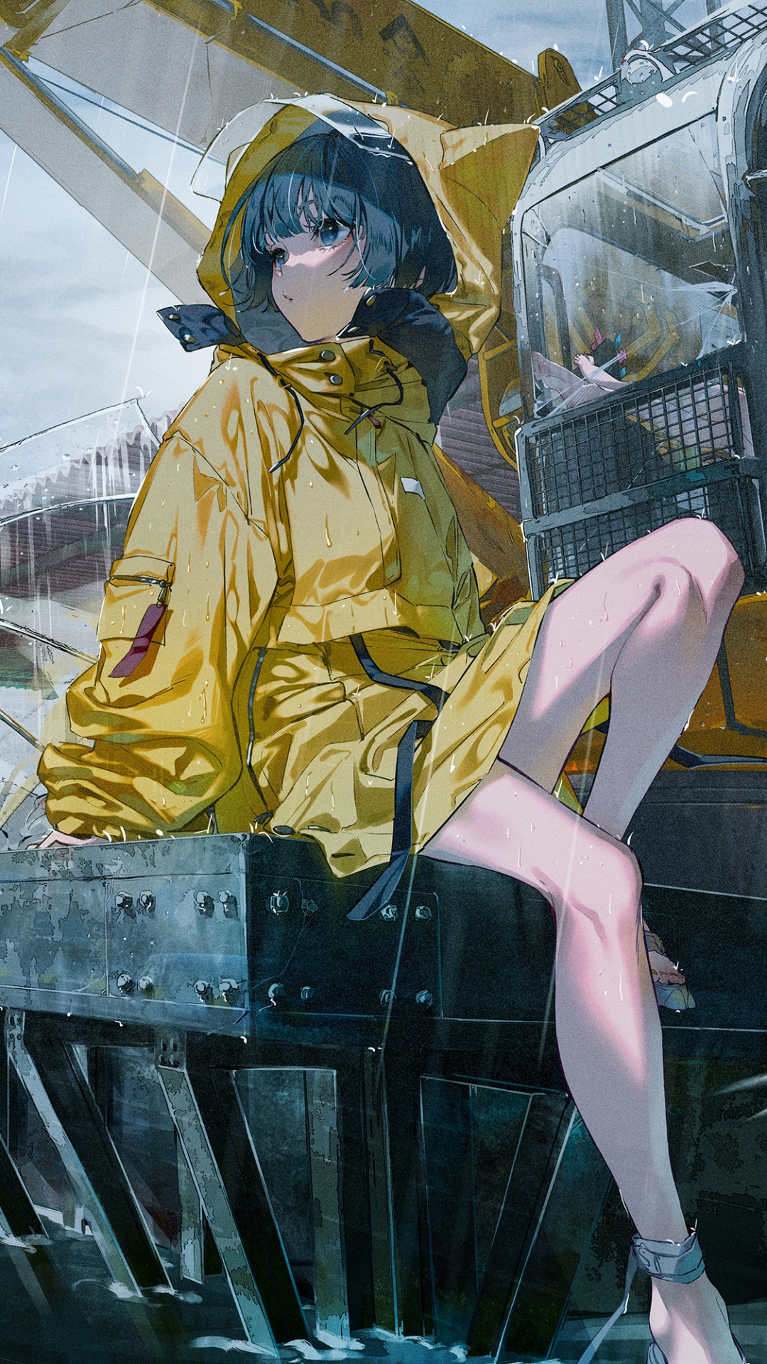 Anime 1080x1920 anime anime girls portrait display raincoat rain blue hair blue eyes