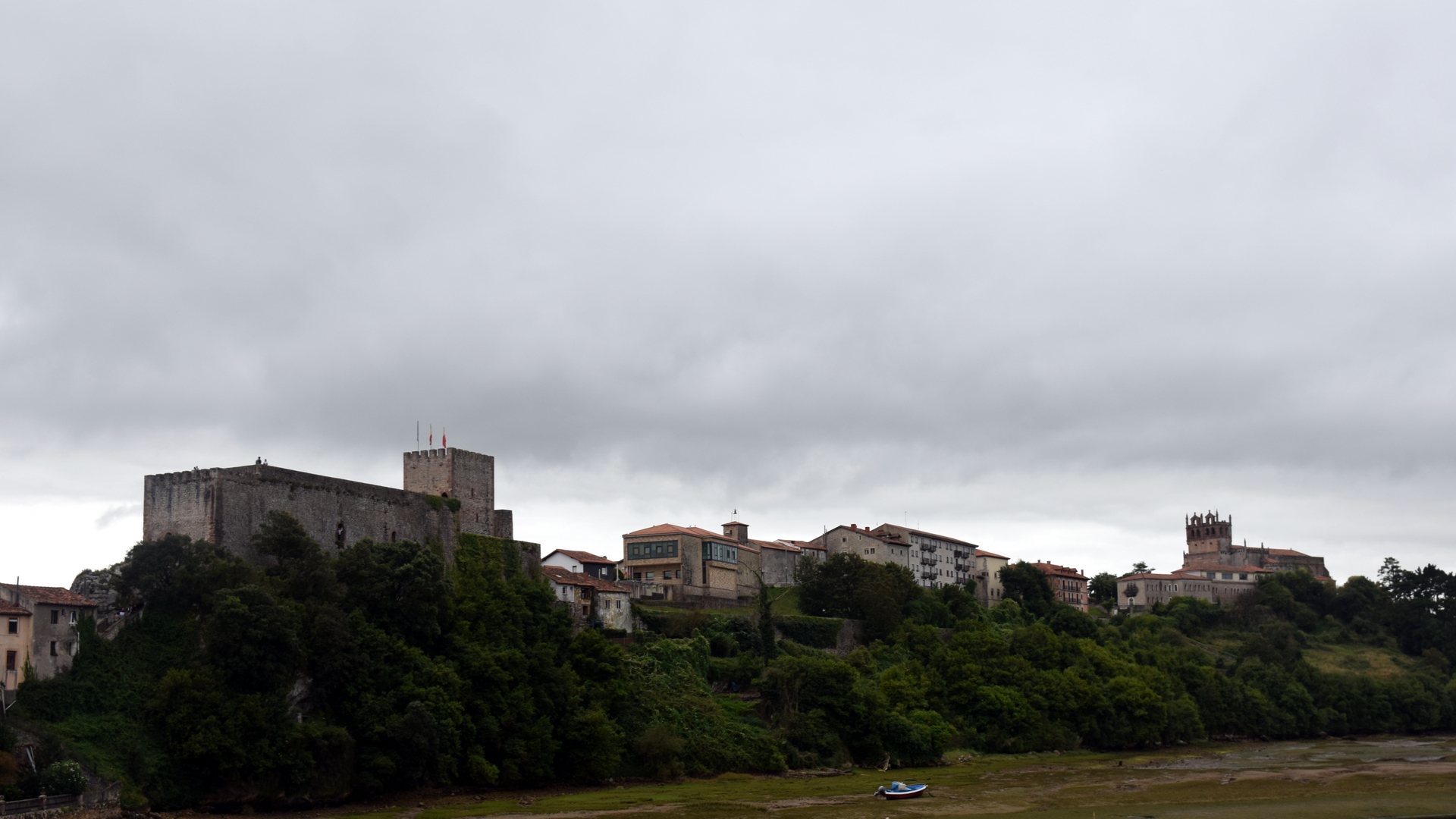 General 1920x1080 landscape village medieval Cantabria Spain castle sky clouds building