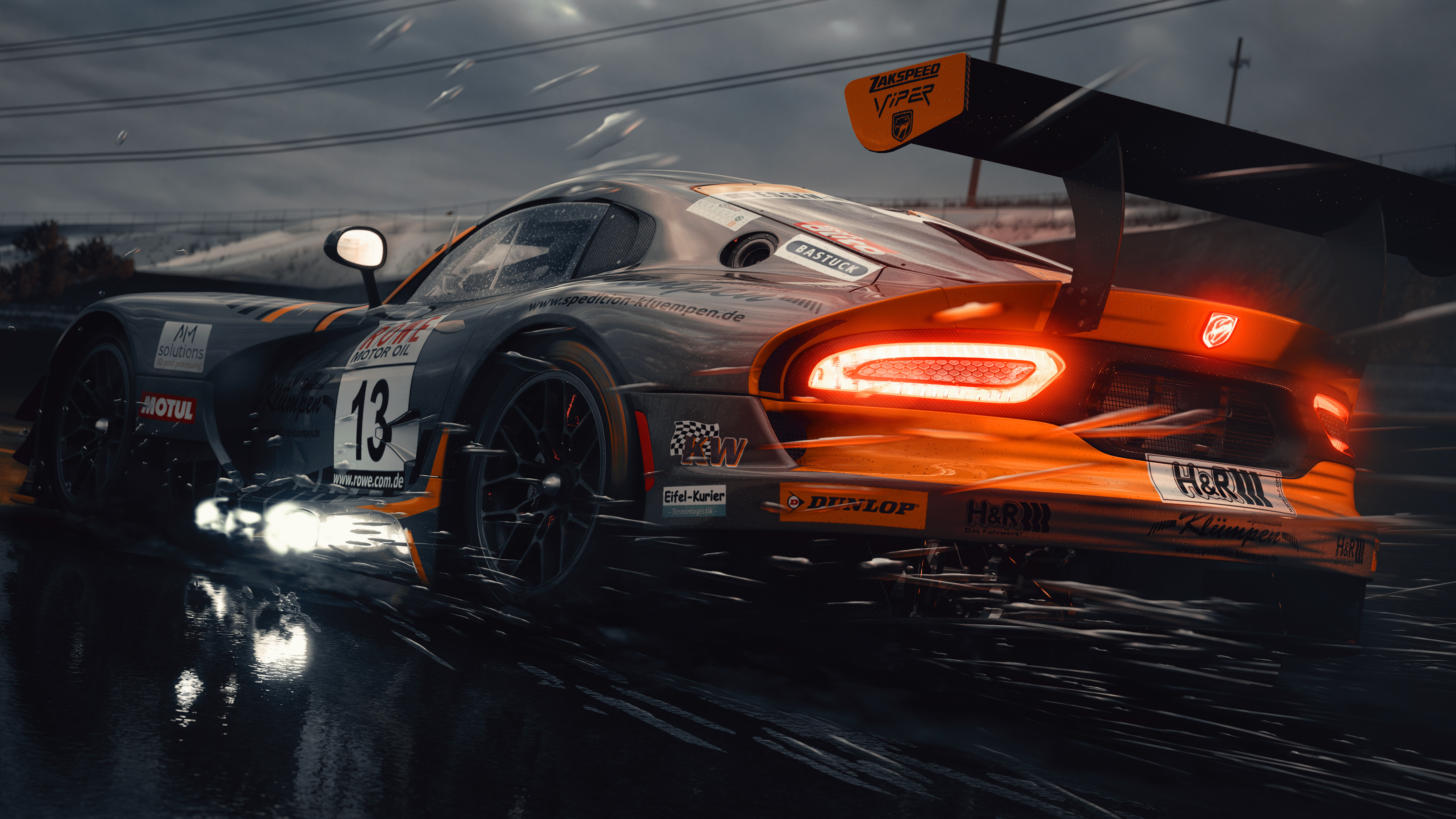 General 3200x1800 Assetto Corsa Assetto Corsa Competizione car Dodge Dodge Viper GT thunder storm PC gaming vehicle rear view licence plates sky clouds water video games digital art Laguna Seca
