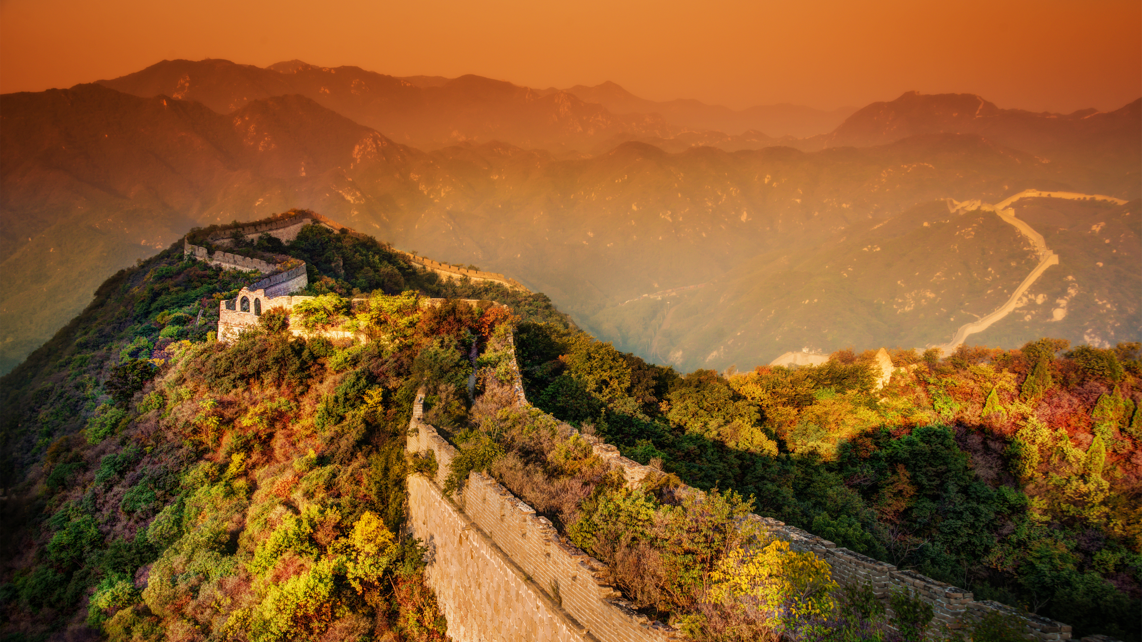 General 3840x2160 China photography Trey Ratcliff Great Wall of China trees nature mountains evening sunset glow