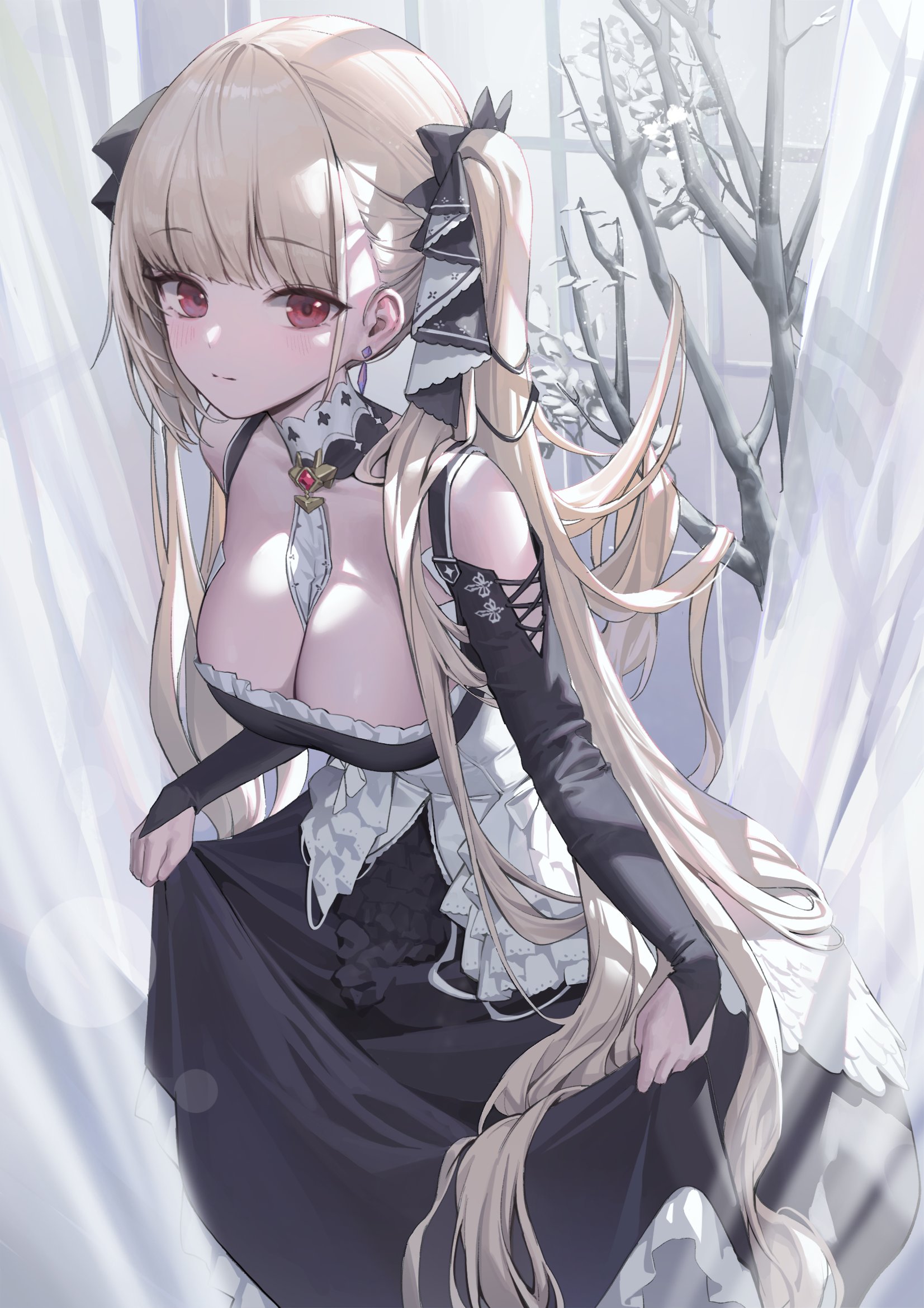 Anime 1653x2339 Azur Lane Formidable (Azur Lane) Xi Xeong anime girls cleavage twintails big boobs red eyes blonde maid outfit maid long hair