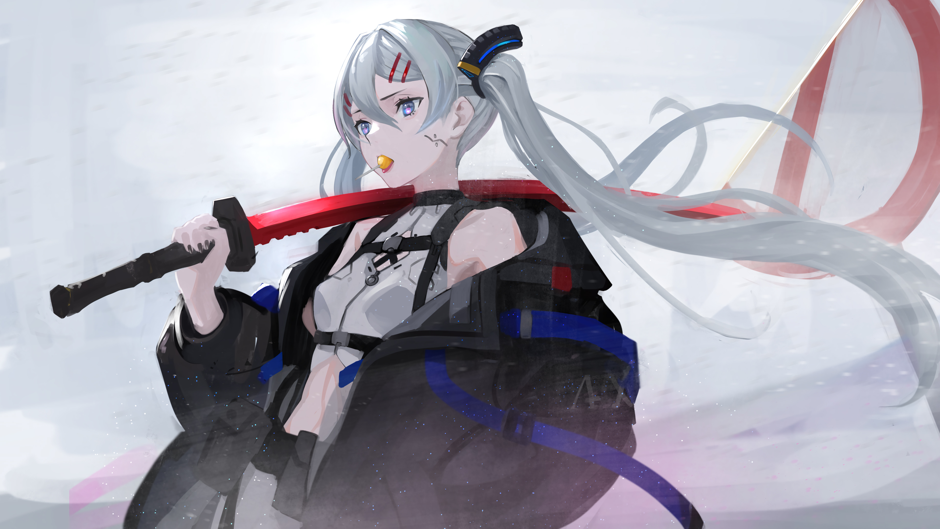 Anime 3840x2160 anime girls white hair sword weapon
