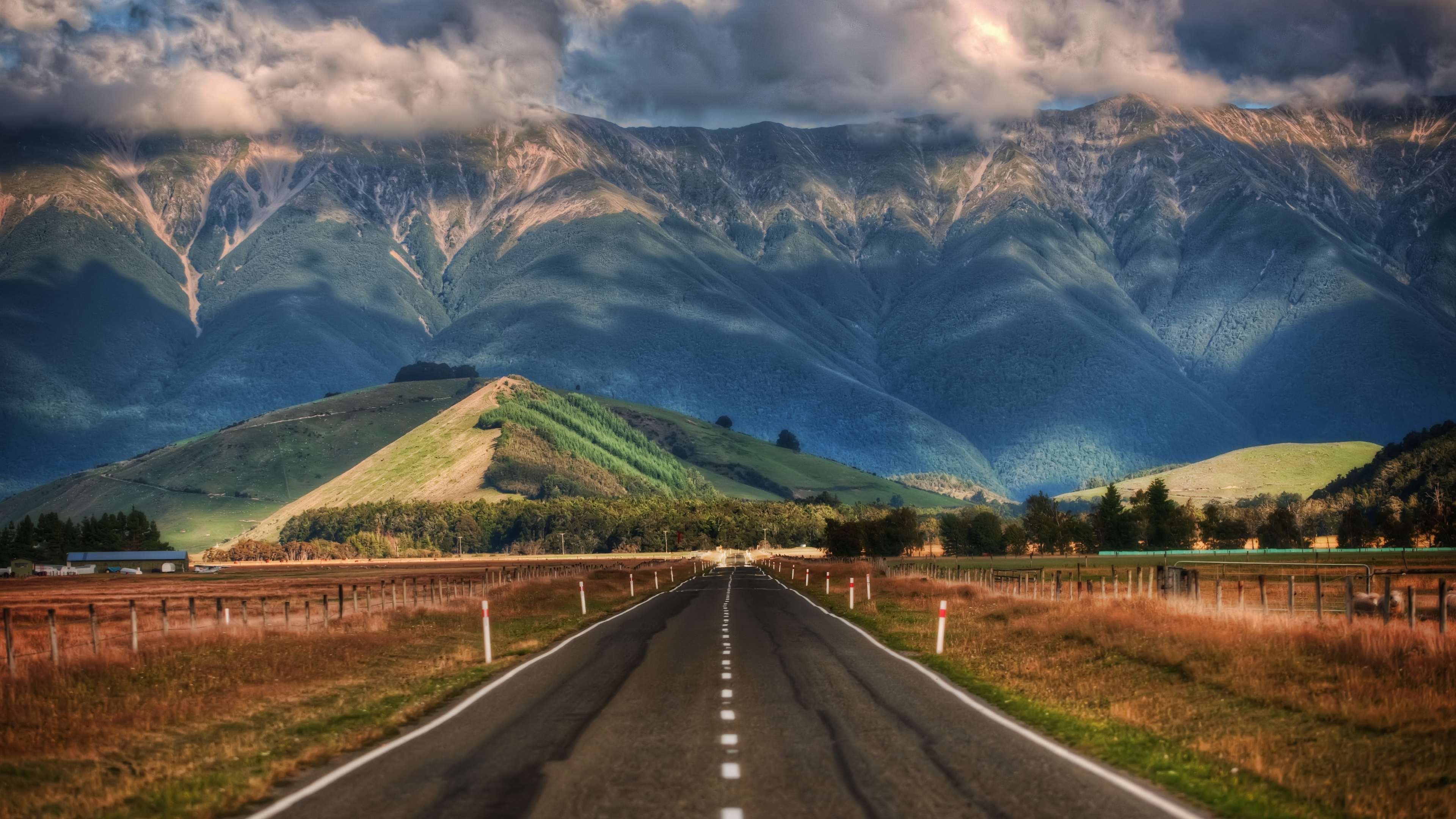 General 3840x2160 Trey Ratcliff photography landscape 4K New Zealand nature road mountains grass mountain chain clouds hills trees