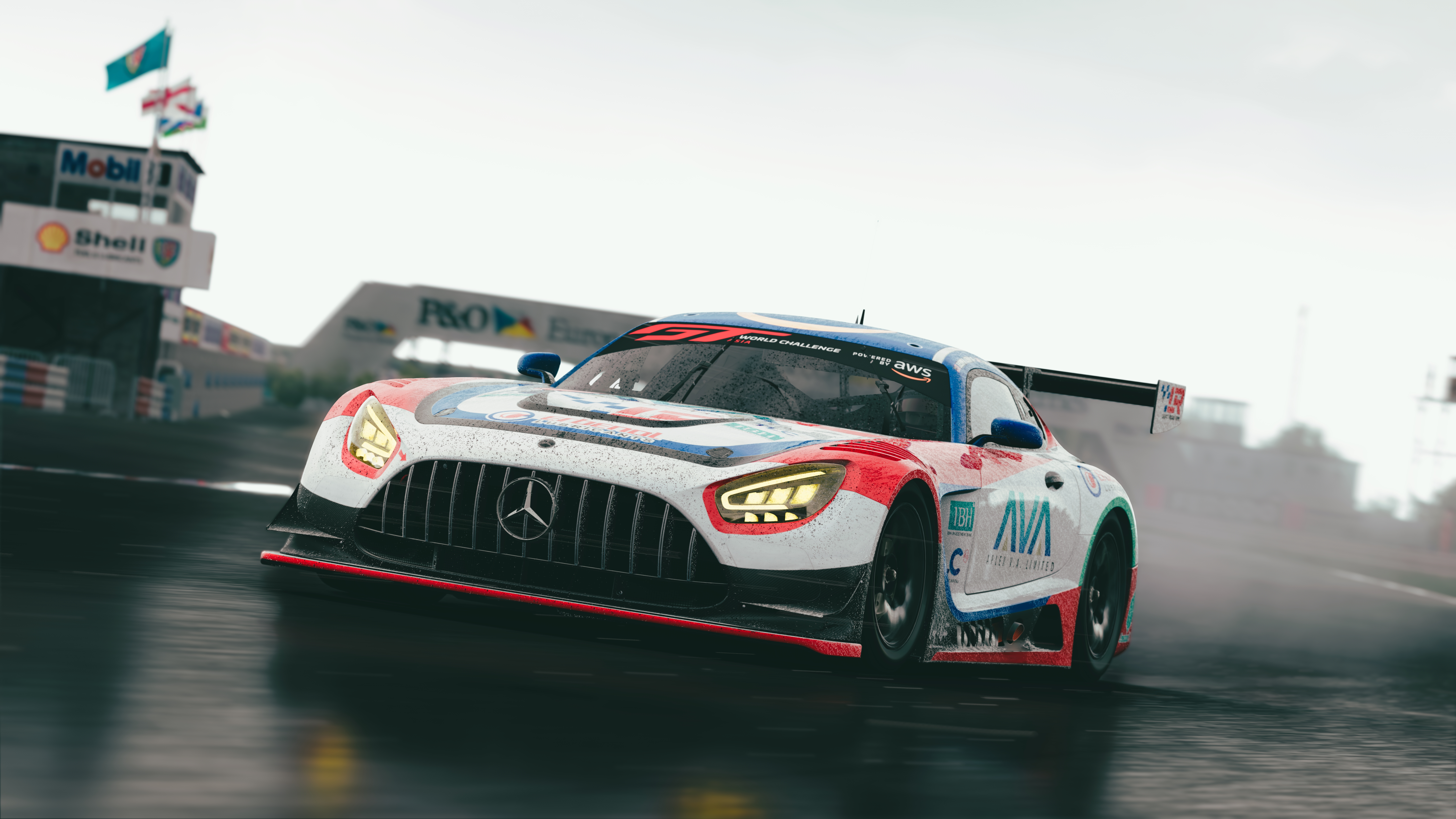 General 7680x4320 Mercedes-Benz GT3 racing car PC gaming Assetto Corsa race cars rain wet