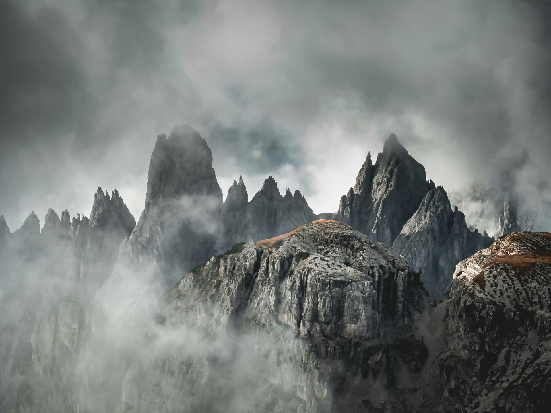 General 1920x1440 nature landscape clouds mountains sky mist rocks cliff Three Peaks of Lavaredo Dolomites Italy