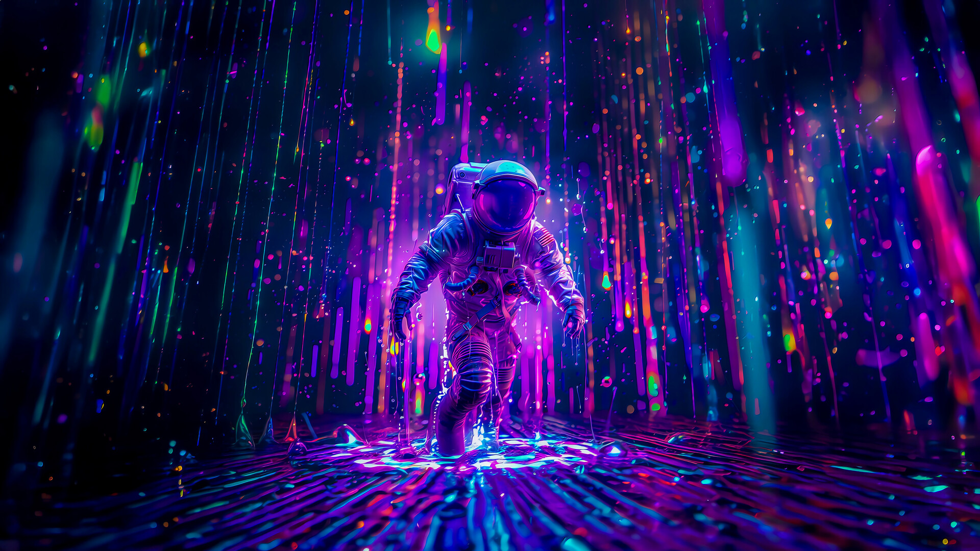 General 1920x1080 neon purple AI art digital art astronaut spacesuit colorful