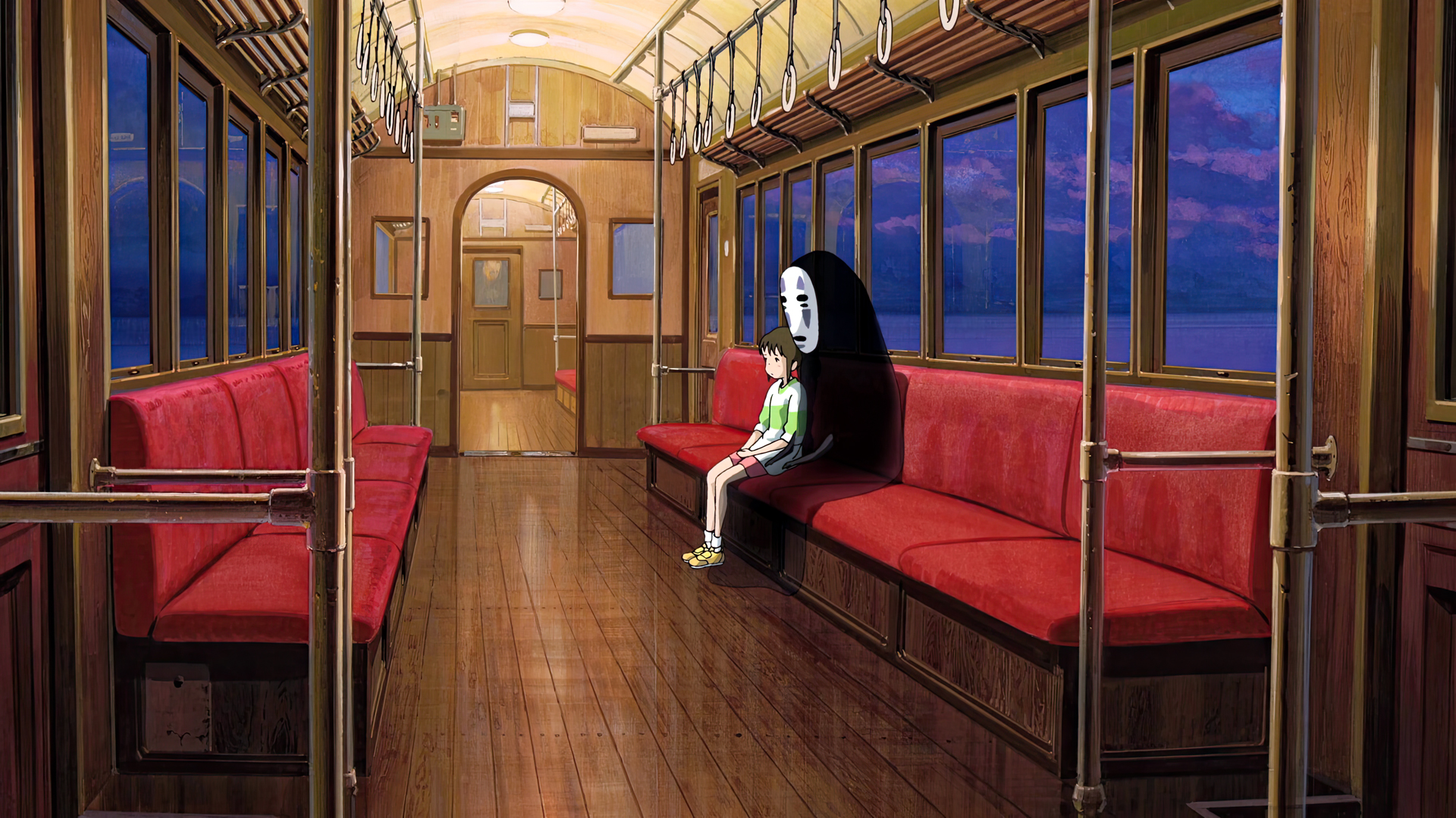 Anime 1920x1080 Spirited Away animated movies anime animation film stills Studio Ghibli Hayao Miyazaki No-Face train sitting