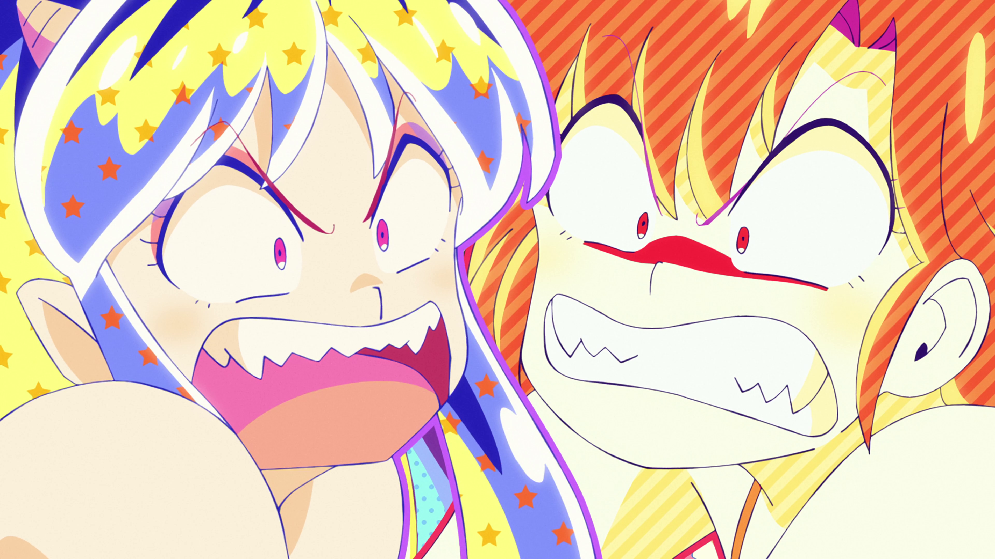 Anime 3840x2160 Urusei Yatsura Lum (Urusei Yatsura) Ran (Urusei Yatsura) anime girls teeth Anime screenshot angry