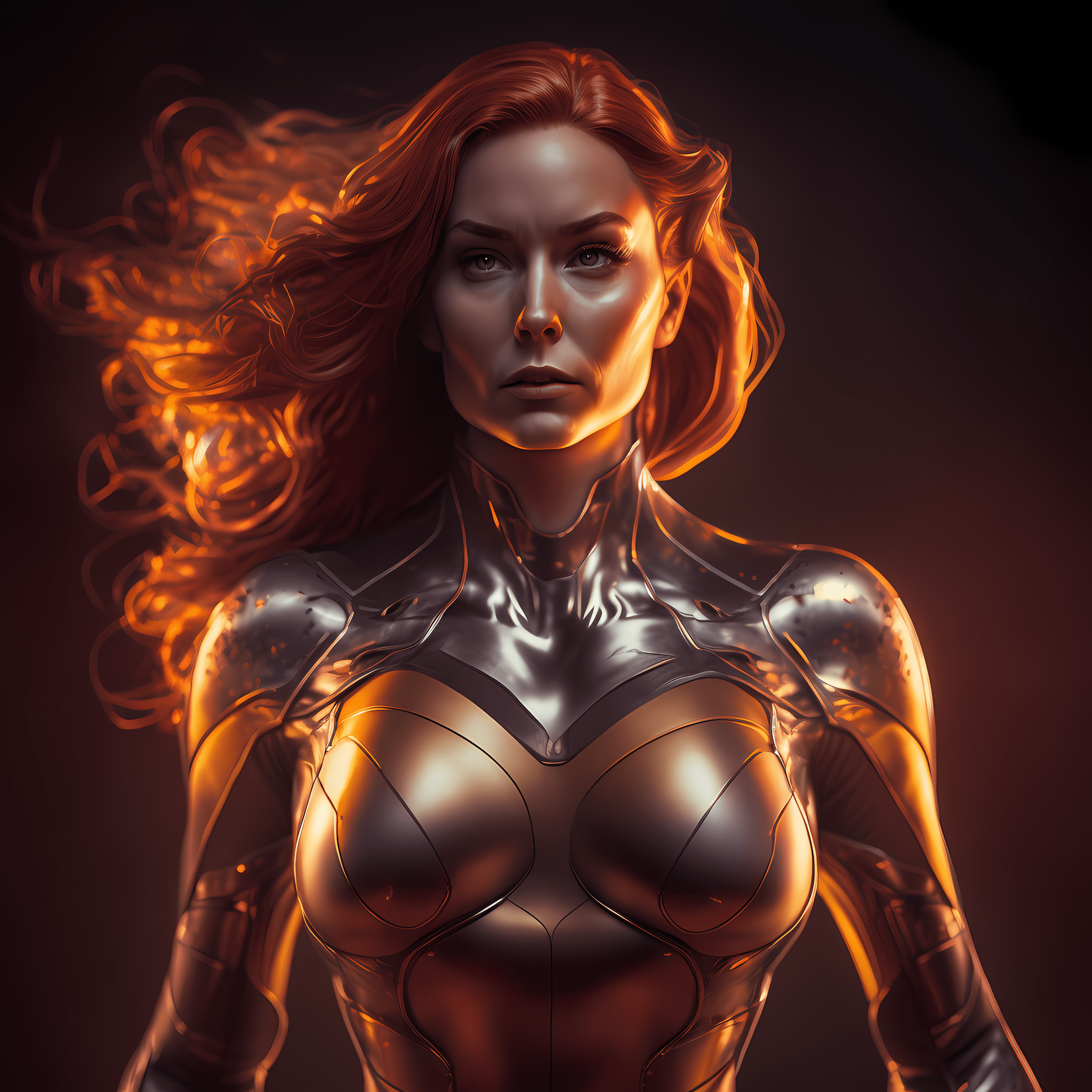 General 3840x3840 AI art digital art Brian Preston women X-Men Jean Grey redhead long hair superhero simple background