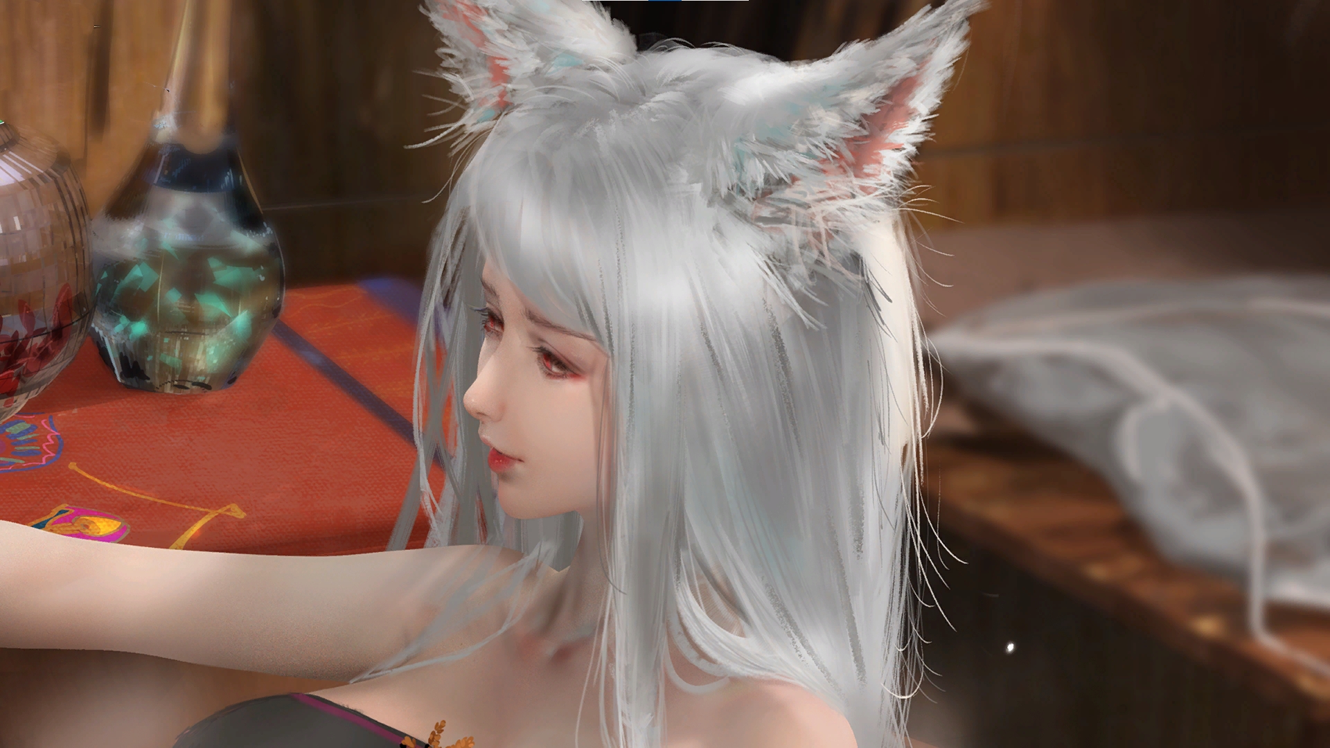 Anime 1920x1080 fox girl fox ears animal ears women silver hair