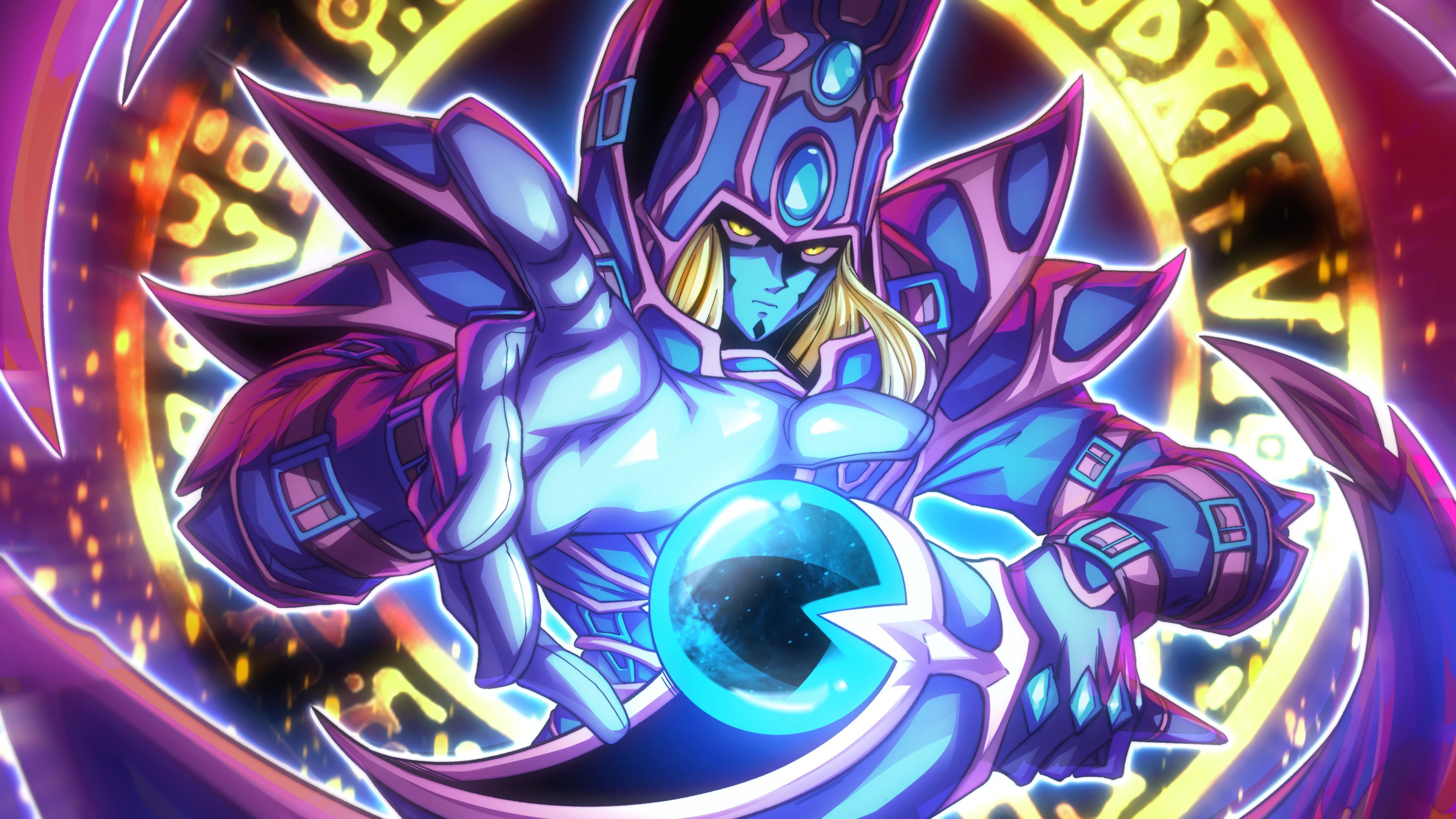 Anime 3840x2160 Yu-Gi-Oh! Dark Magician Magician of Chaos anime Trading Card Games looking at viewer
