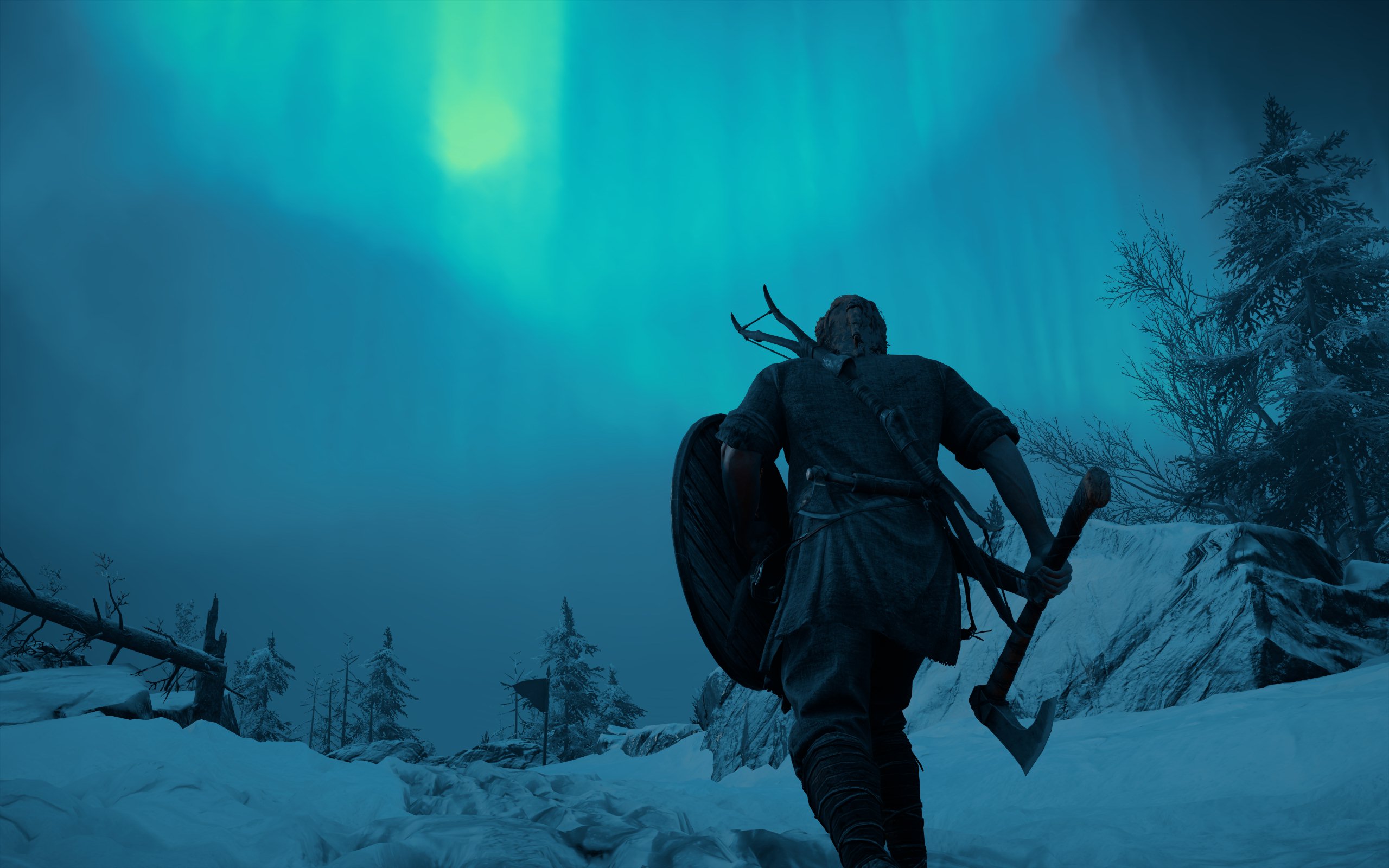 General 2560x1600 Assassin's Creed: Valhalla screen shot video games Ubisoft CGI snow aurorae sky night trees nature