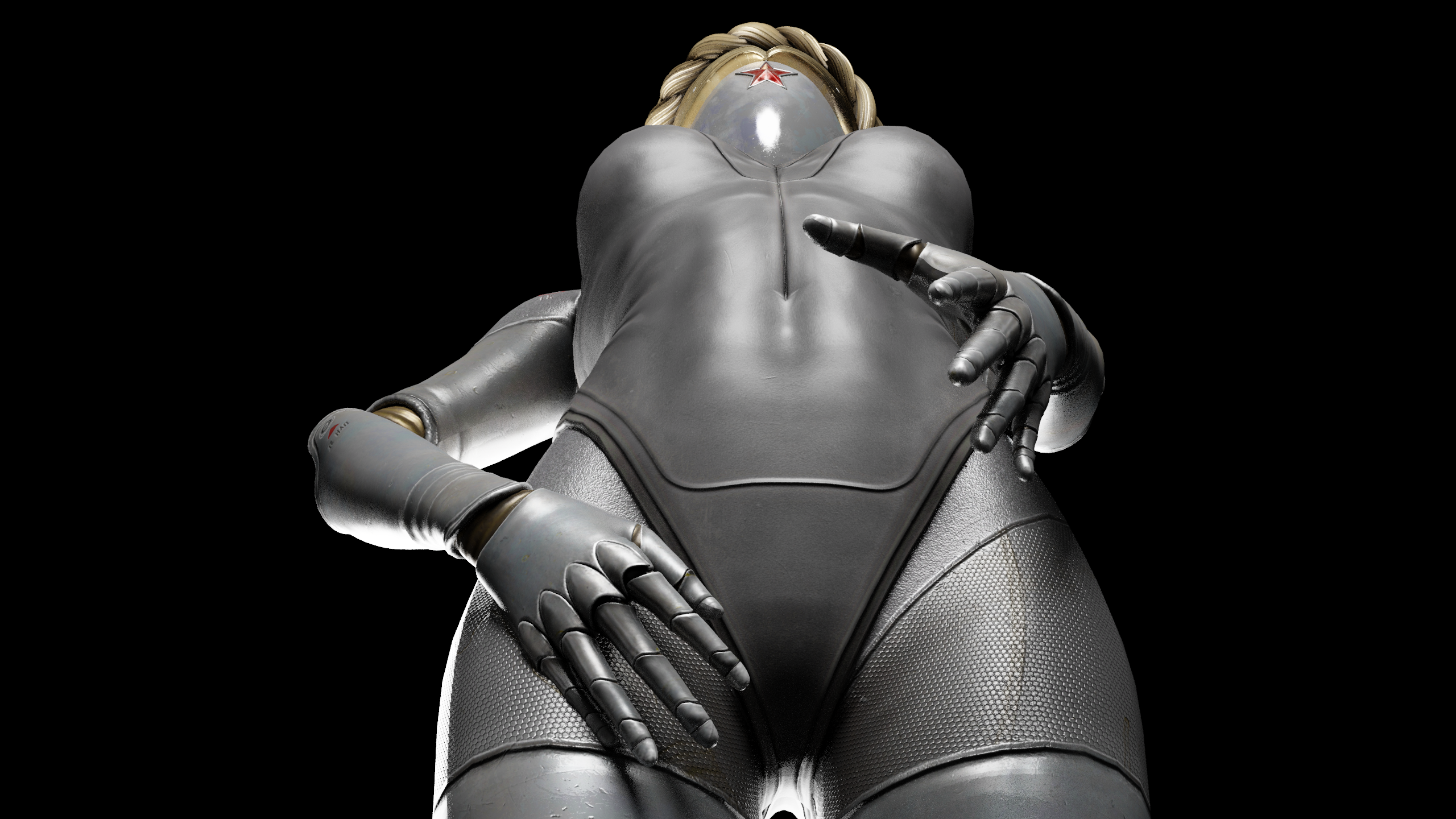 General 2560x1440 Atomic Heart Game Mod robot simple background minimalism Grille tight clothing ecchi lewd black background video game characters CGI