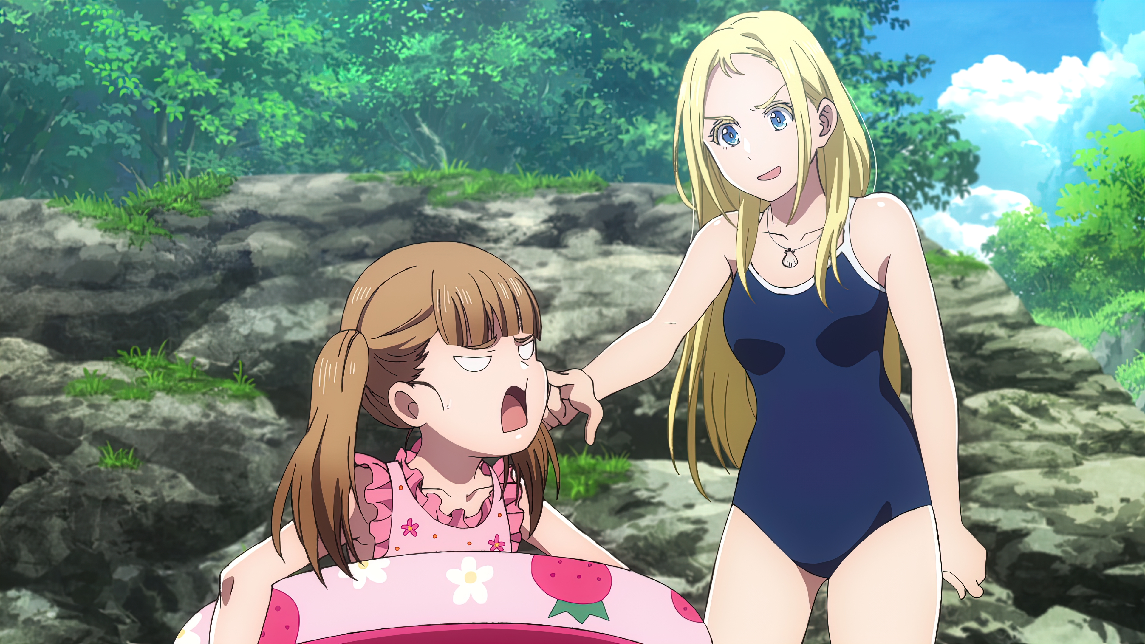 Anime 3840x2160 Summer Time Rendering 4K anime anime girls floater Anime screenshot one-piece swimsuit necklace
