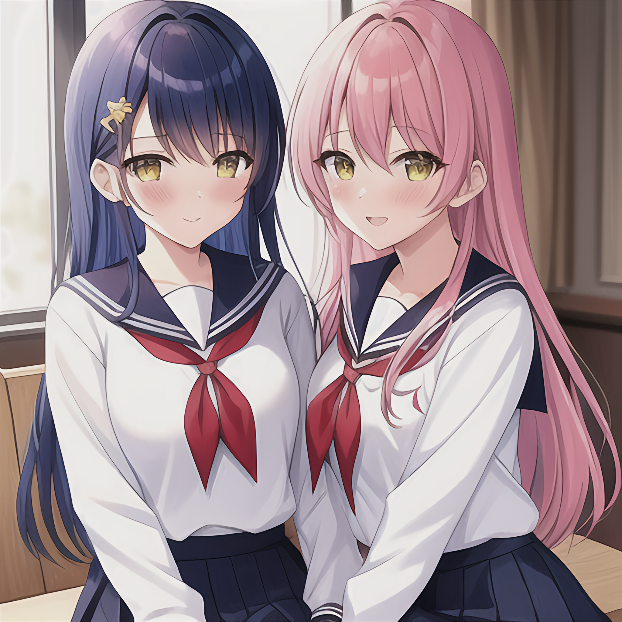 Anime 2048x2048 anime anime girls Stable Diffusion AI art artwork digital art schoolgirl school uniform blushing looking at viewer