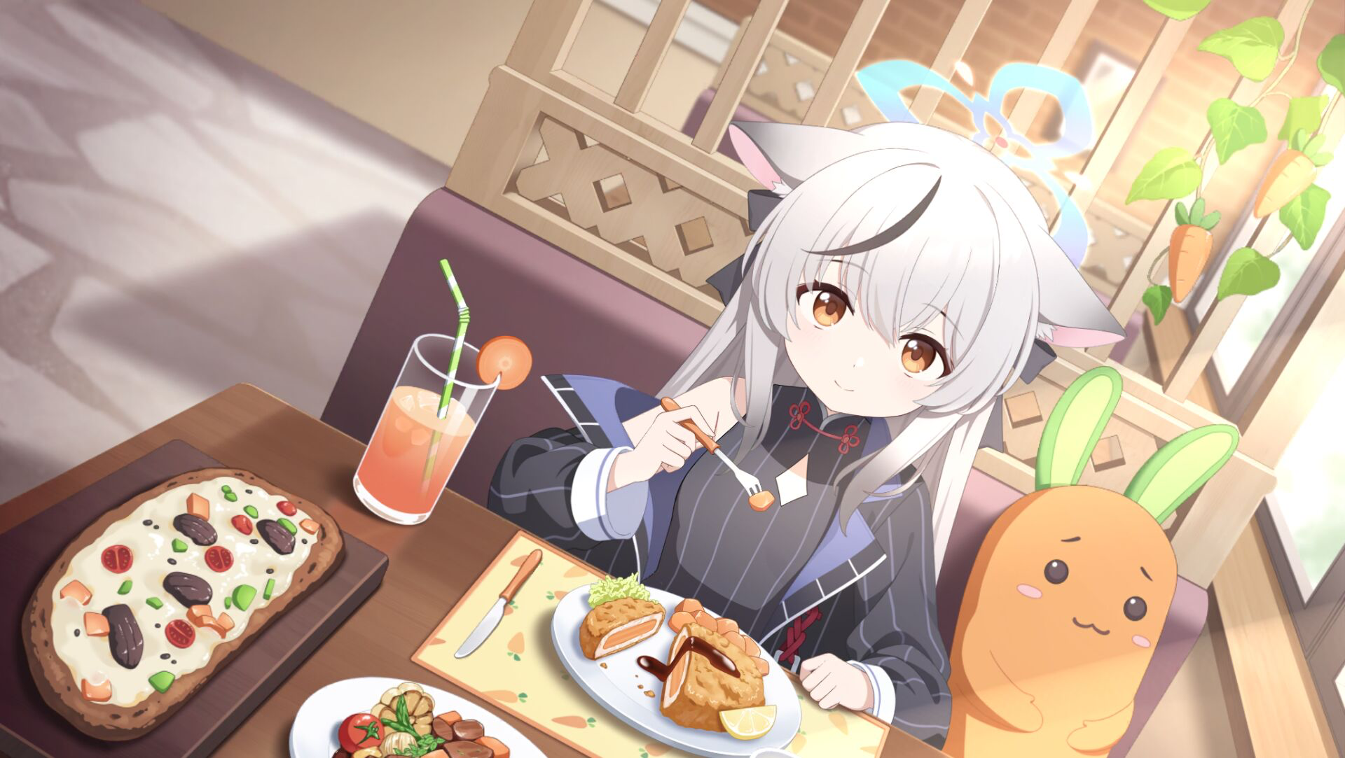 Anime 1920x1083 anime anime girls animal ears food anime girls eating fork knife drink