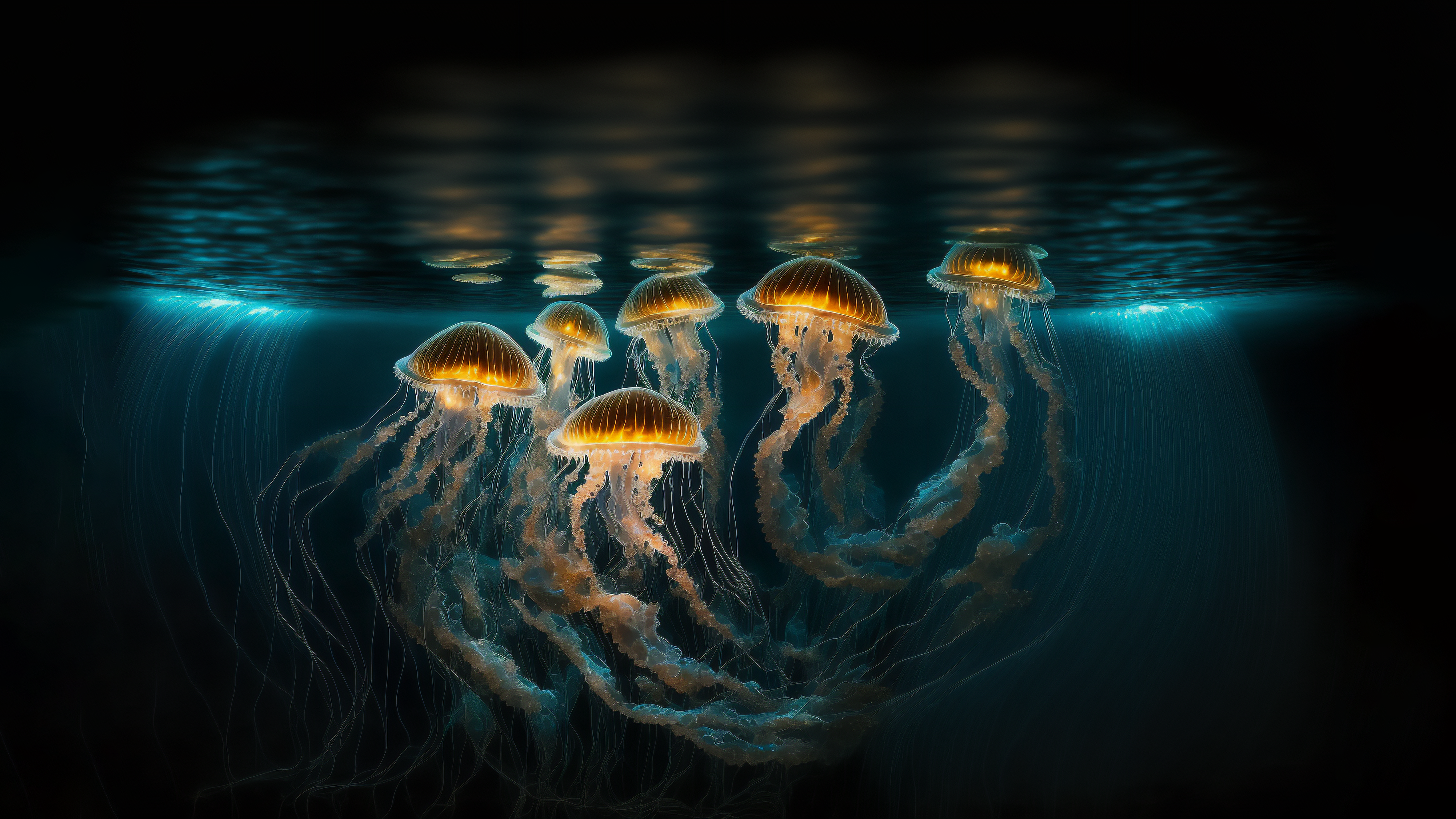 General 3640x2048 jellyfish underwater water animals AI art