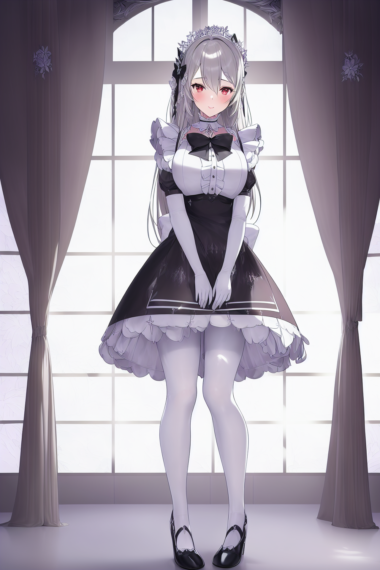 Anime 1280x1920 anime anime girls original characters maid maid outfit solo artwork digital art portrait display bow tie AI art
