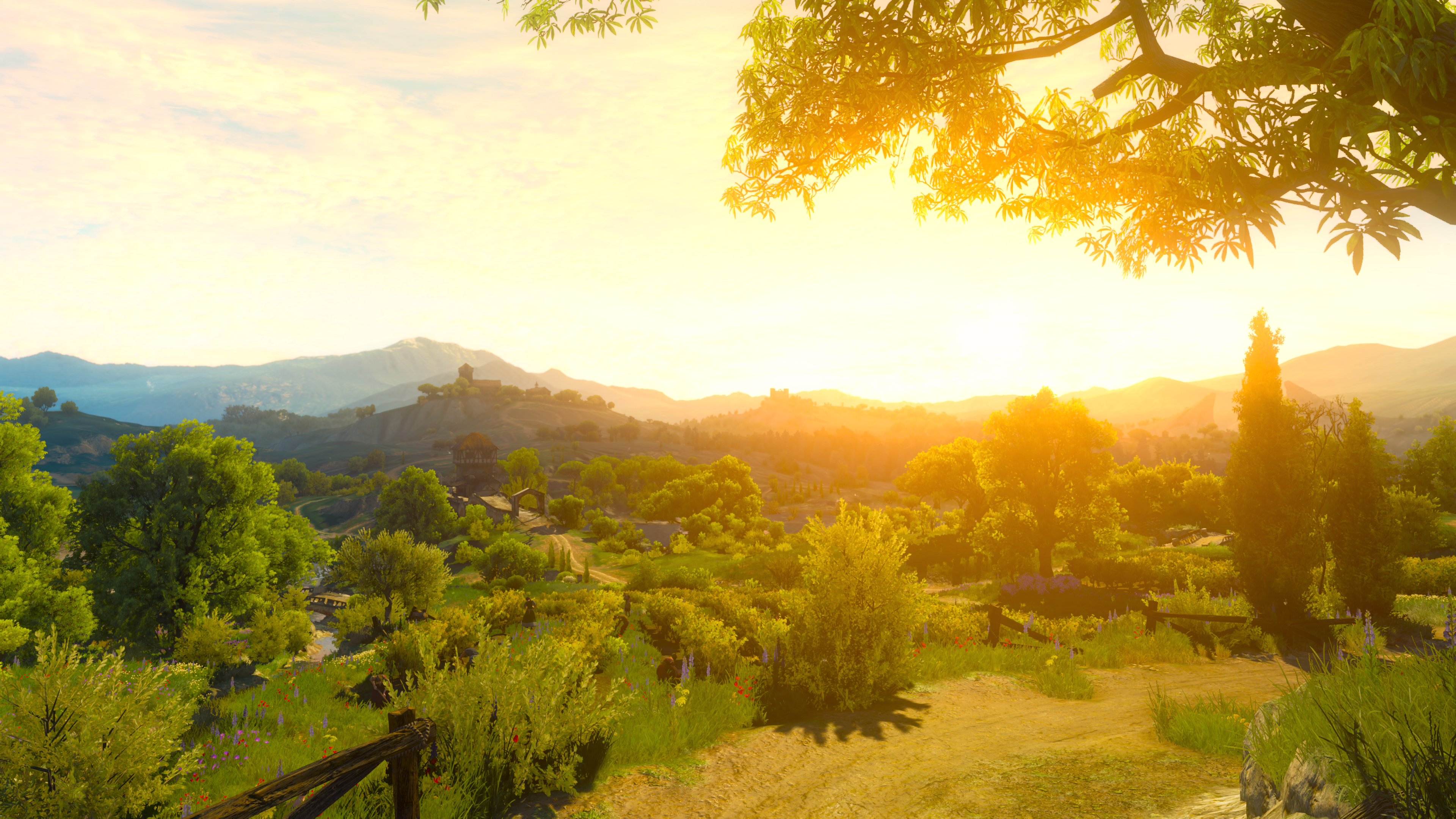 General 3840x2160 The Witcher 3: Wild Hunt The Witcher 3: Wild Hunt - Blood and Wine nature video games CGI trees sunset glow landscape