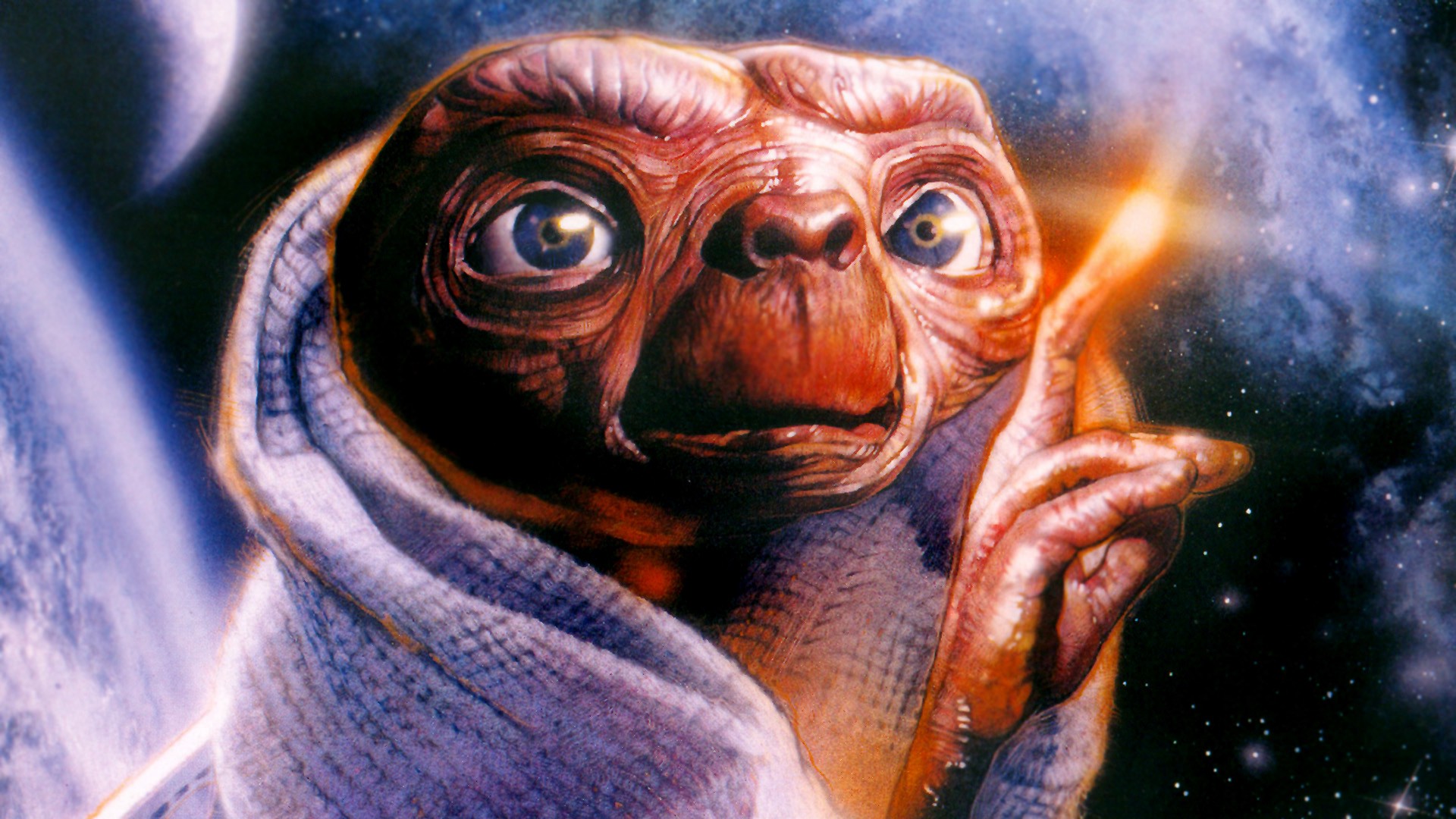 General 1920x1080 E.T. index finger raised Earth planet galaxy stars space finger pointing creature movies aliens Steven Spielberg