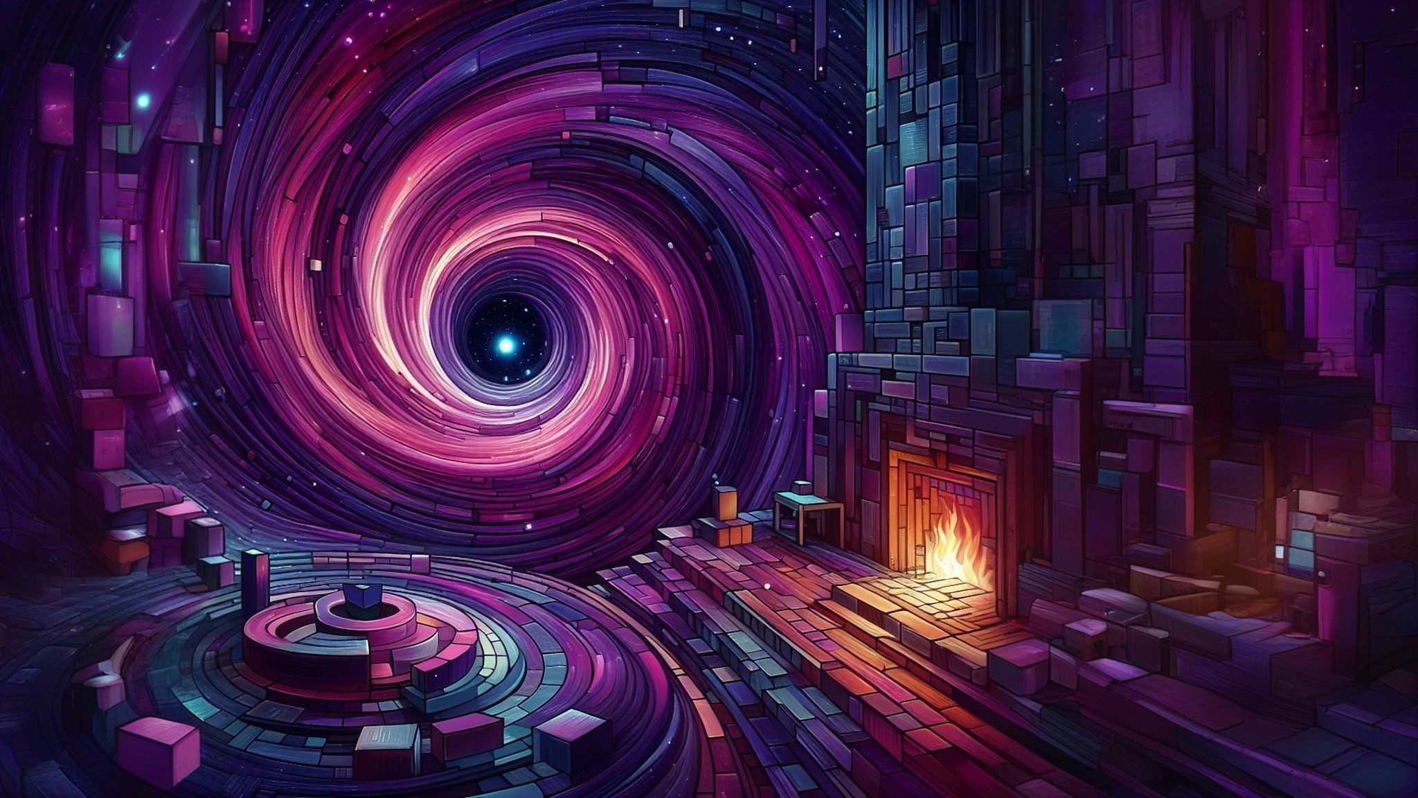 General 2048x1152 AI art digital art wormhole purple glow violet (color) fantasy art swirls cubism