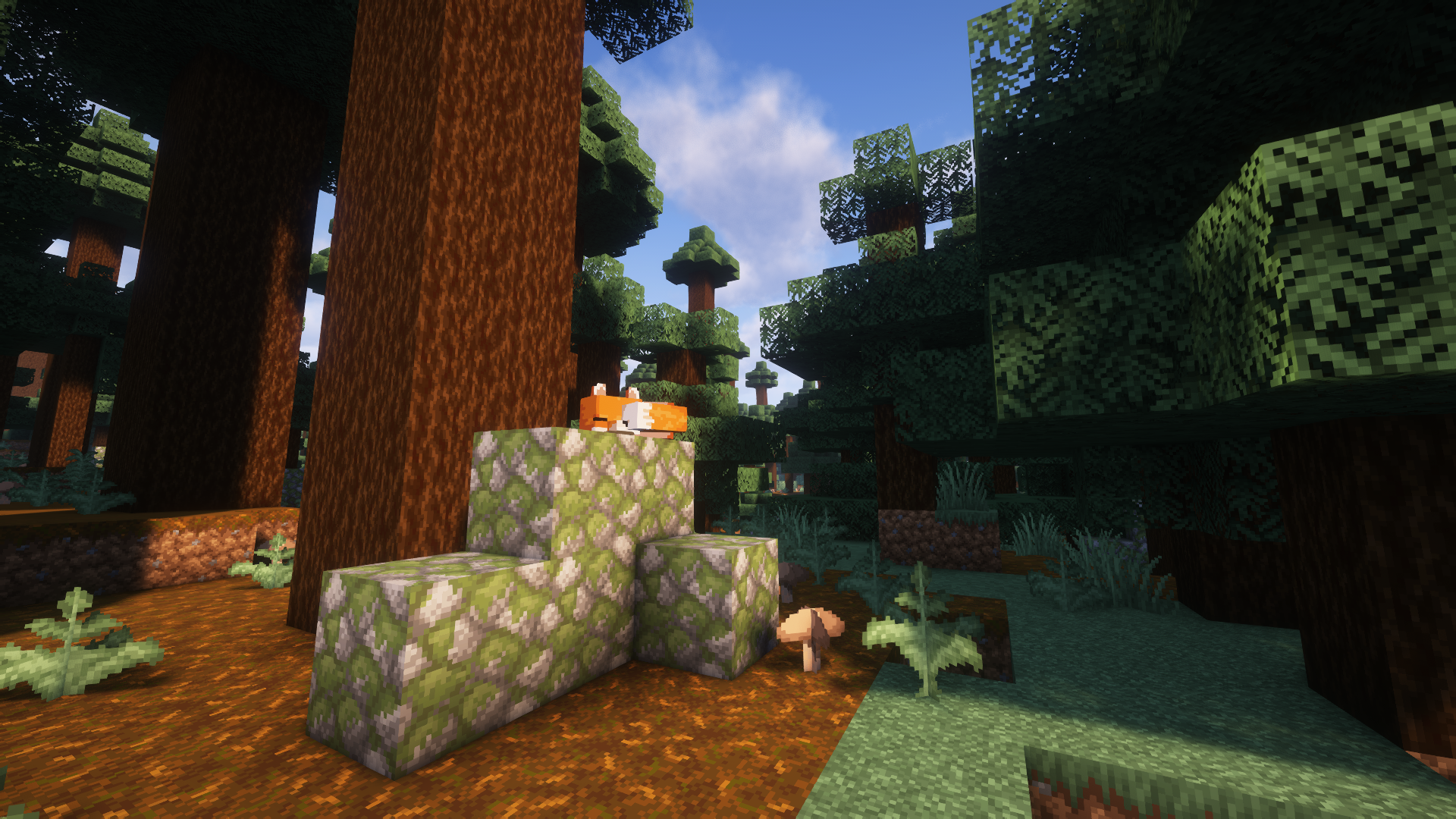 General 1920x1080 Minecraft forest fox Mojang video games video game art cube trees screen shot clouds sky CGI