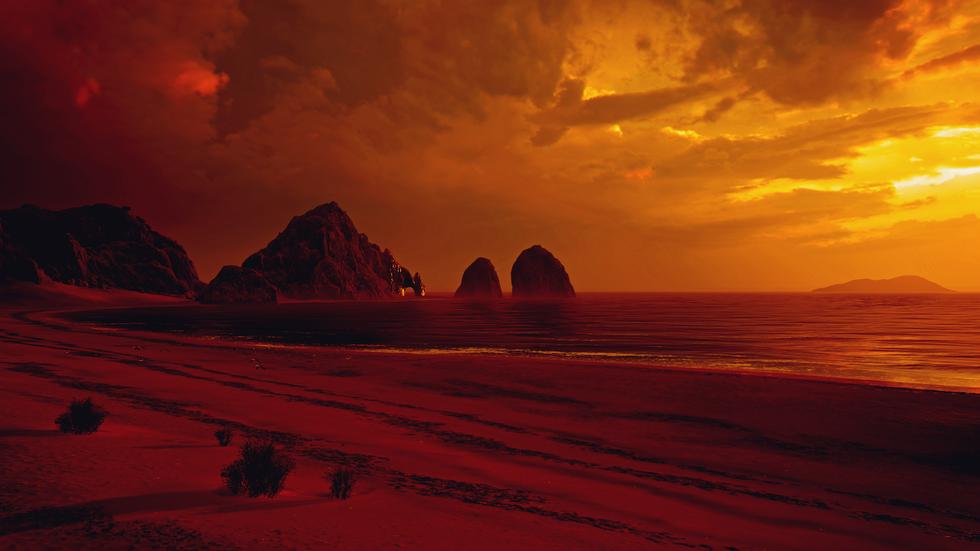 General 1920x1080 video games Forza Forza Horizon 5 landscape sea beach clouds sky dark red orange PlaygroundGames