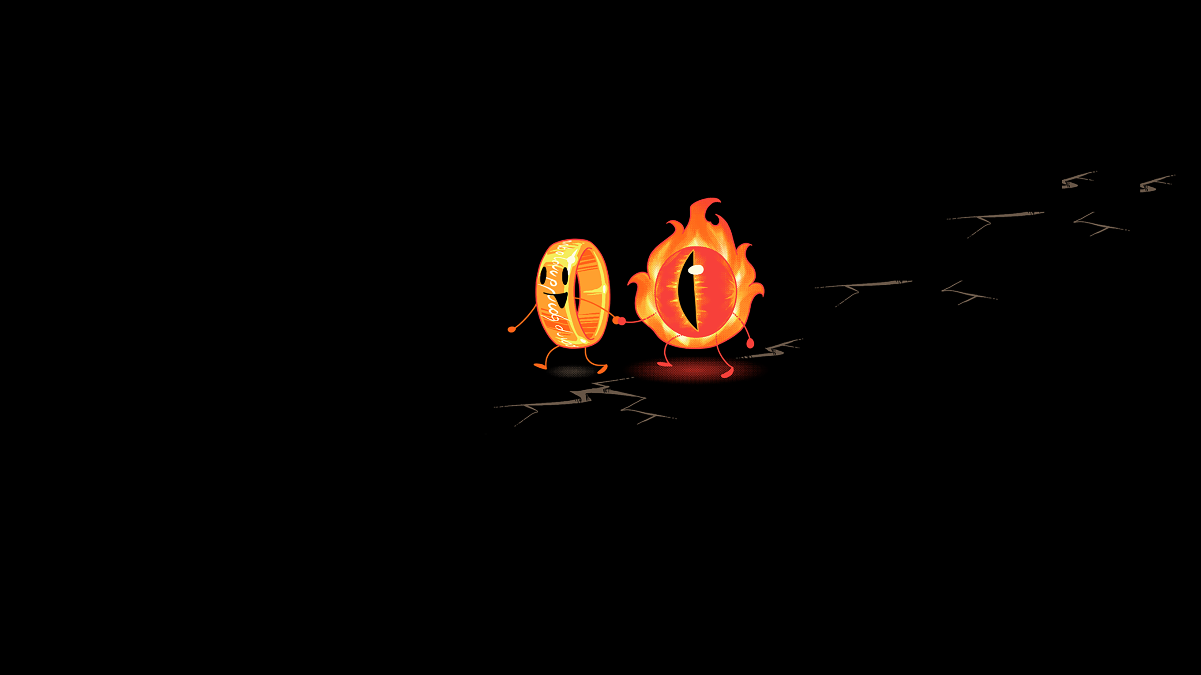 General 3840x2160 The Lord of the Rings Sauron digital art J. R. R. Tolkien humor simple background rings holding hands eyes fire black background