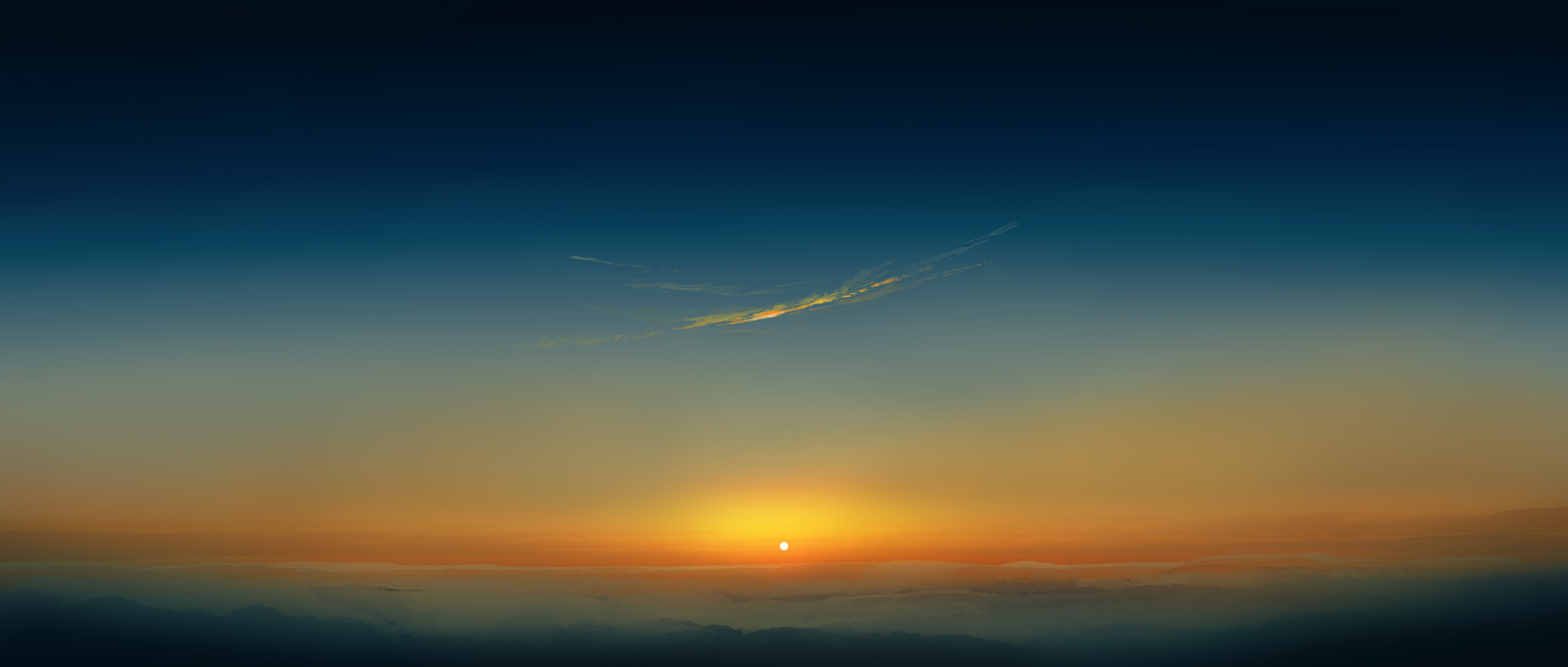 General 5640x2400 Gracile digital art artwork illustration ultrawide wide screen sunset sky clouds minimalism sunset glow bright