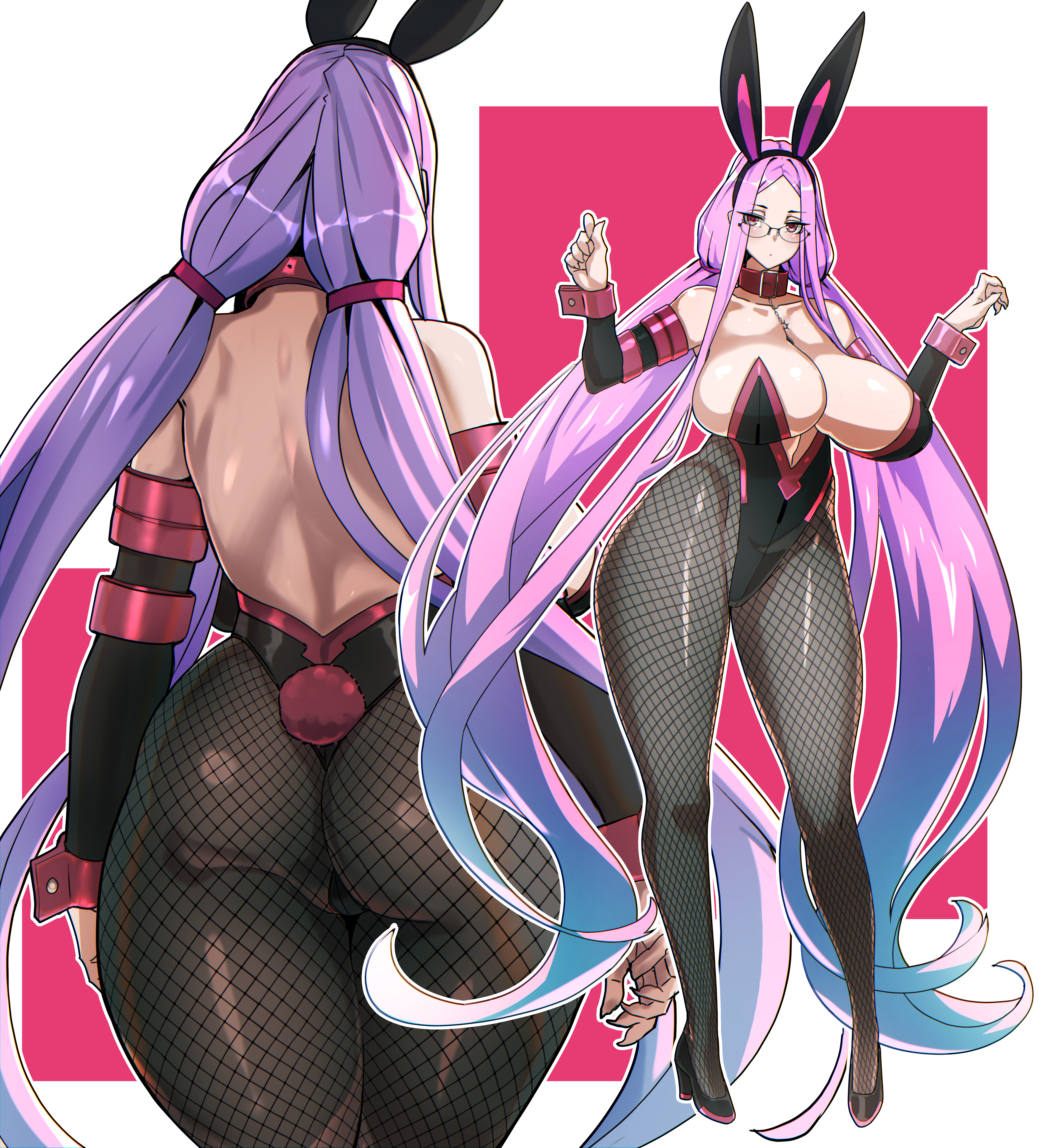 Anime 5236x5787 Fate series Fate/Grand Order anime girls bunny ears bunny tail bunny suit twintails ass long hair big boobs collar Medusa (Fate/Grand Order) fishnet pantyhose