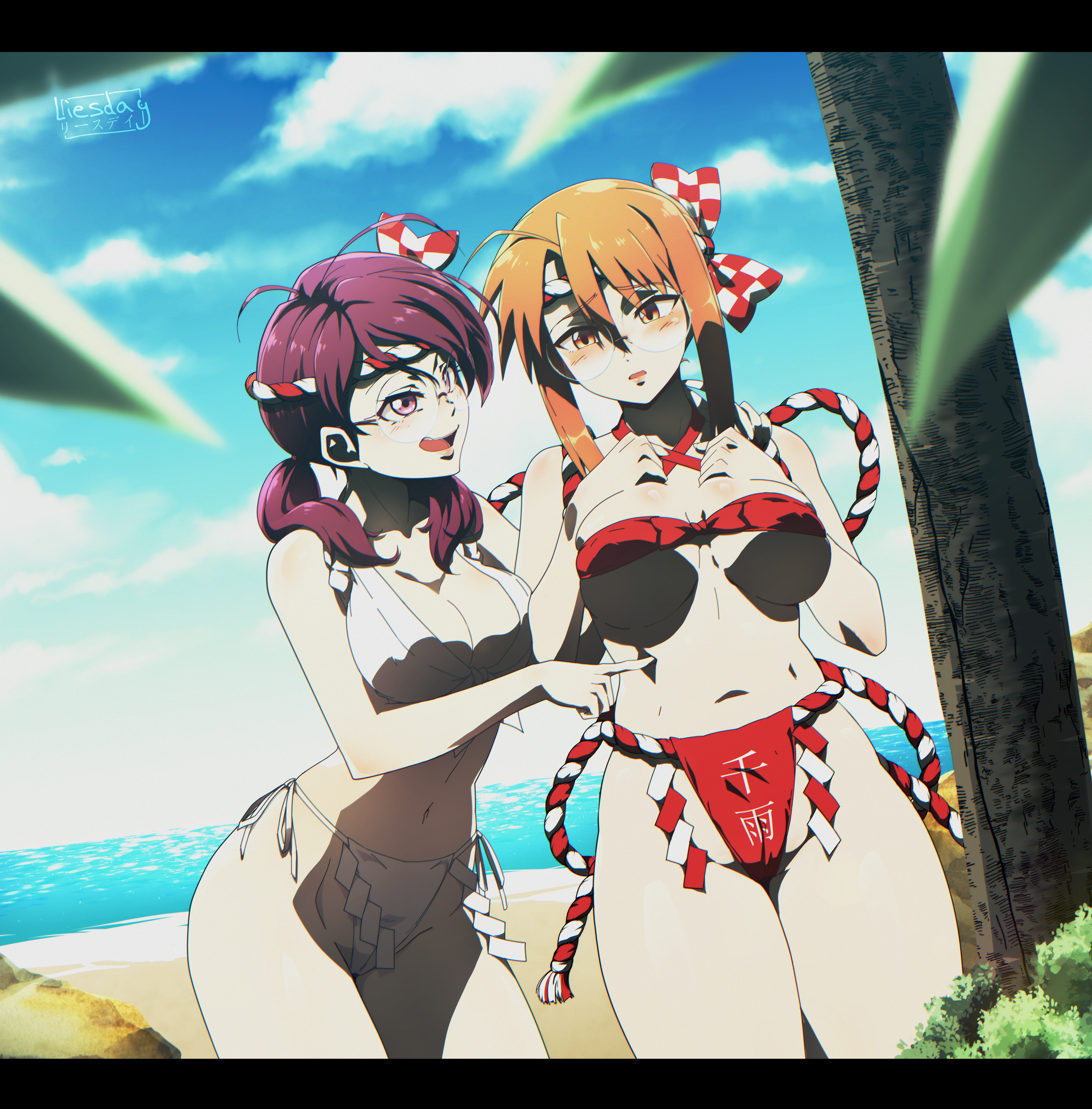 Anime 3783x3840 swimwear bikini Mahou Sensei Negima anime girls glasses big boobs