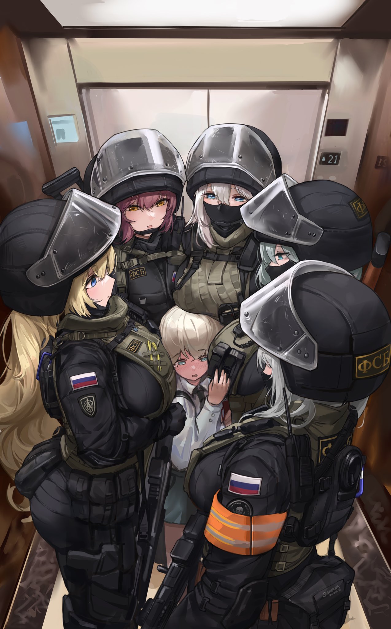 Anime 1274x2048 anime anime girls military uniform armor helmet group of women