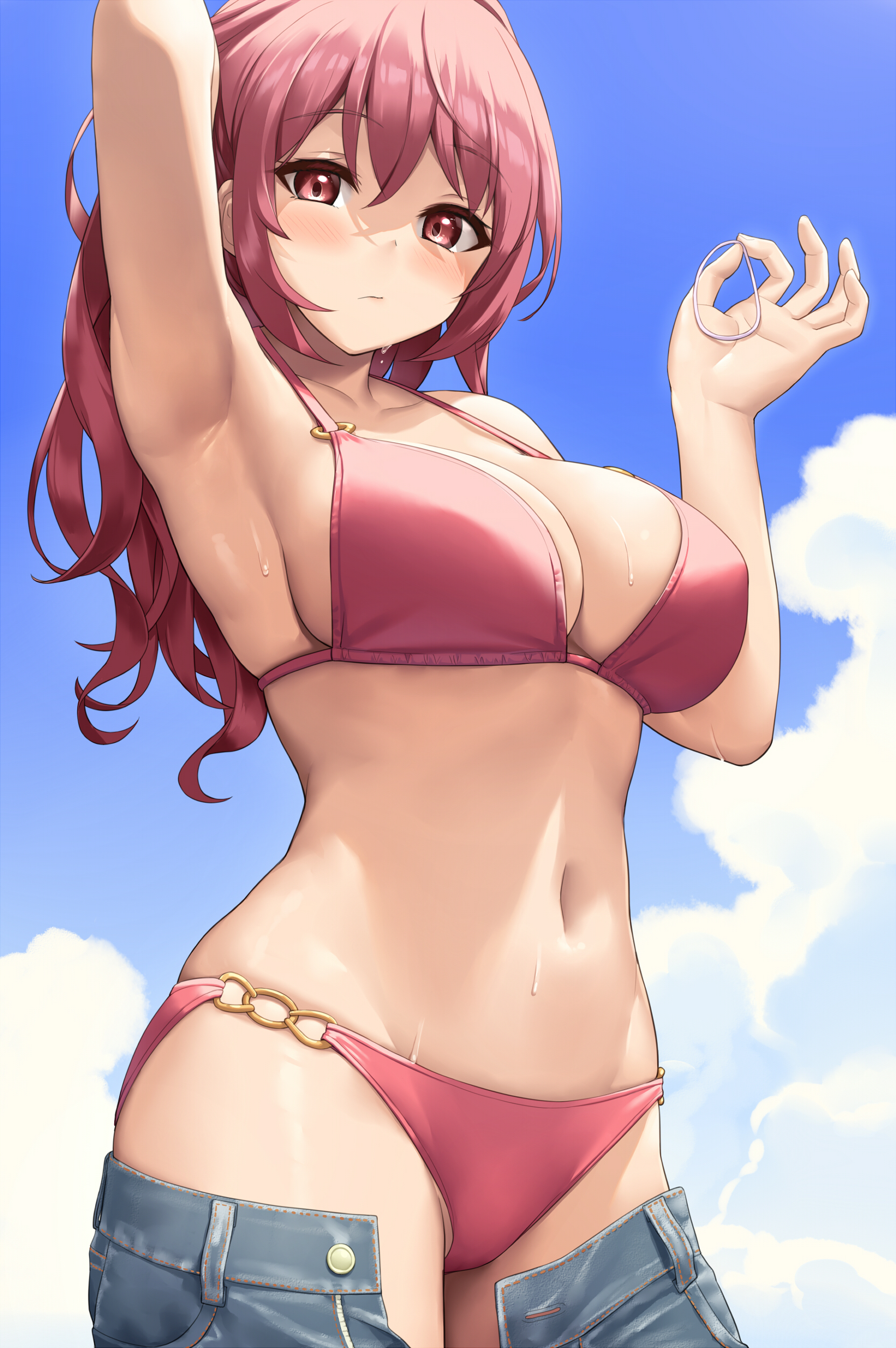 Anime 1662x2500 anime anime girls bikini big boobs redhead armpits red eyes artwork Sawada Yuusuke