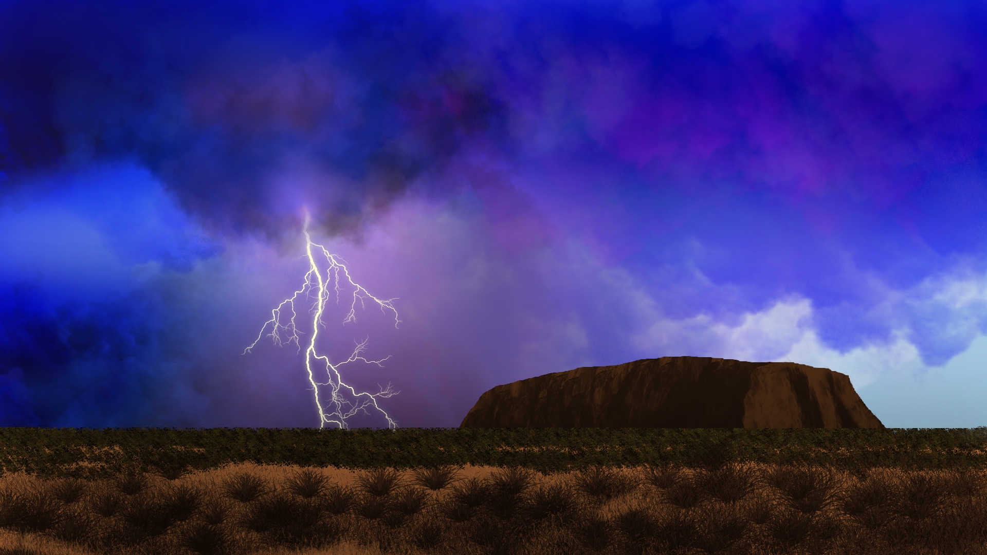 General 1920x1080 digital painting digital art landscape Ayers Rock nature lightning sky clouds