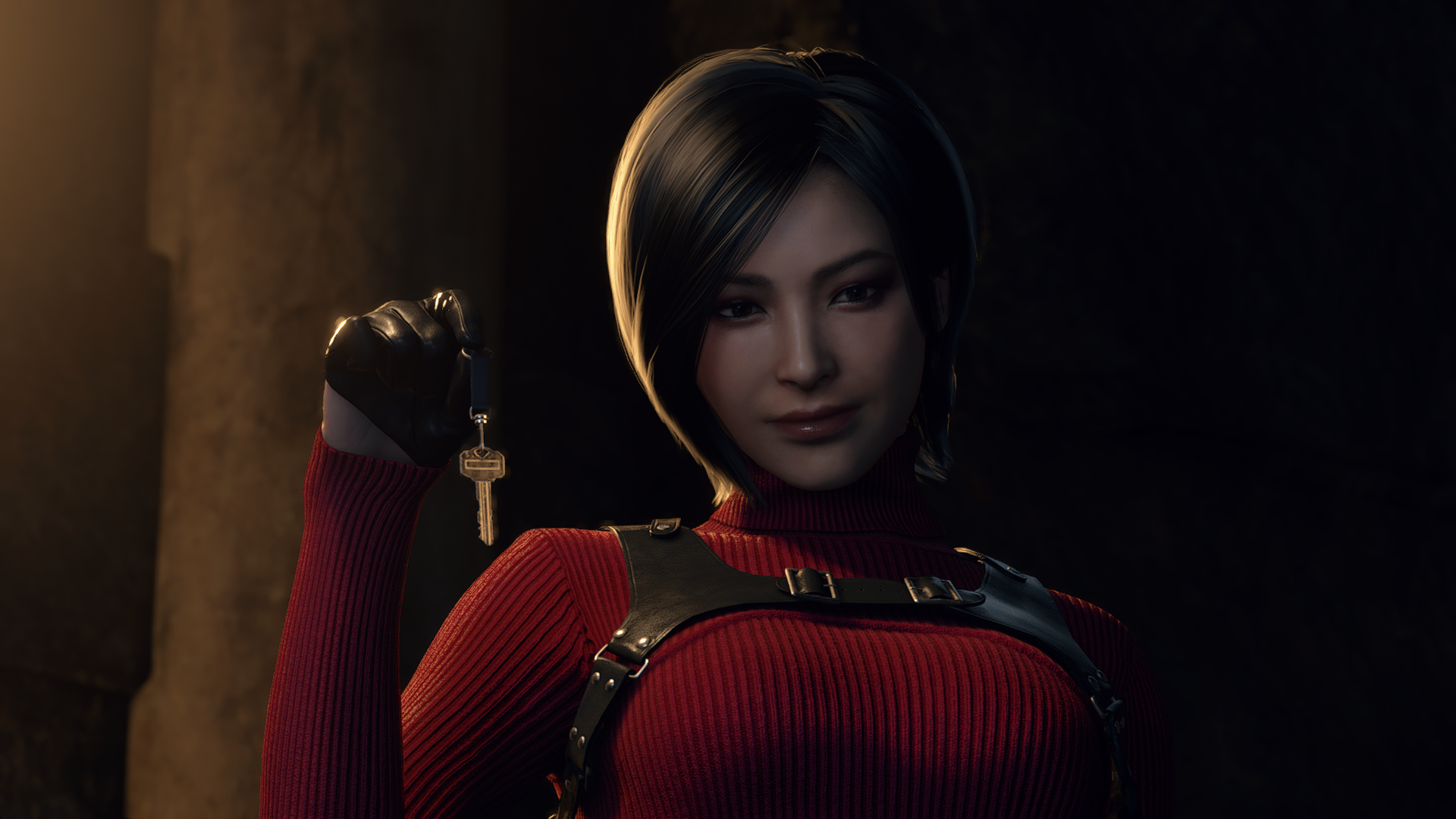General 1920x1080 resident evil 4 remake Video Game Horror video games horror Ada Wong video game girls video game characters keys gloves short hair looking at viewer smiling CGI