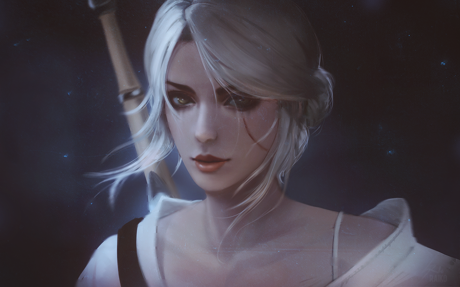 Anime 1920x1200 fan art portrait The Witcher 3: Wild Hunt white hair Cirilla Fiona Elen Riannon The Witcher video games PC gaming video game girls video game characters women fantasy art face looking at viewer fantasy girl