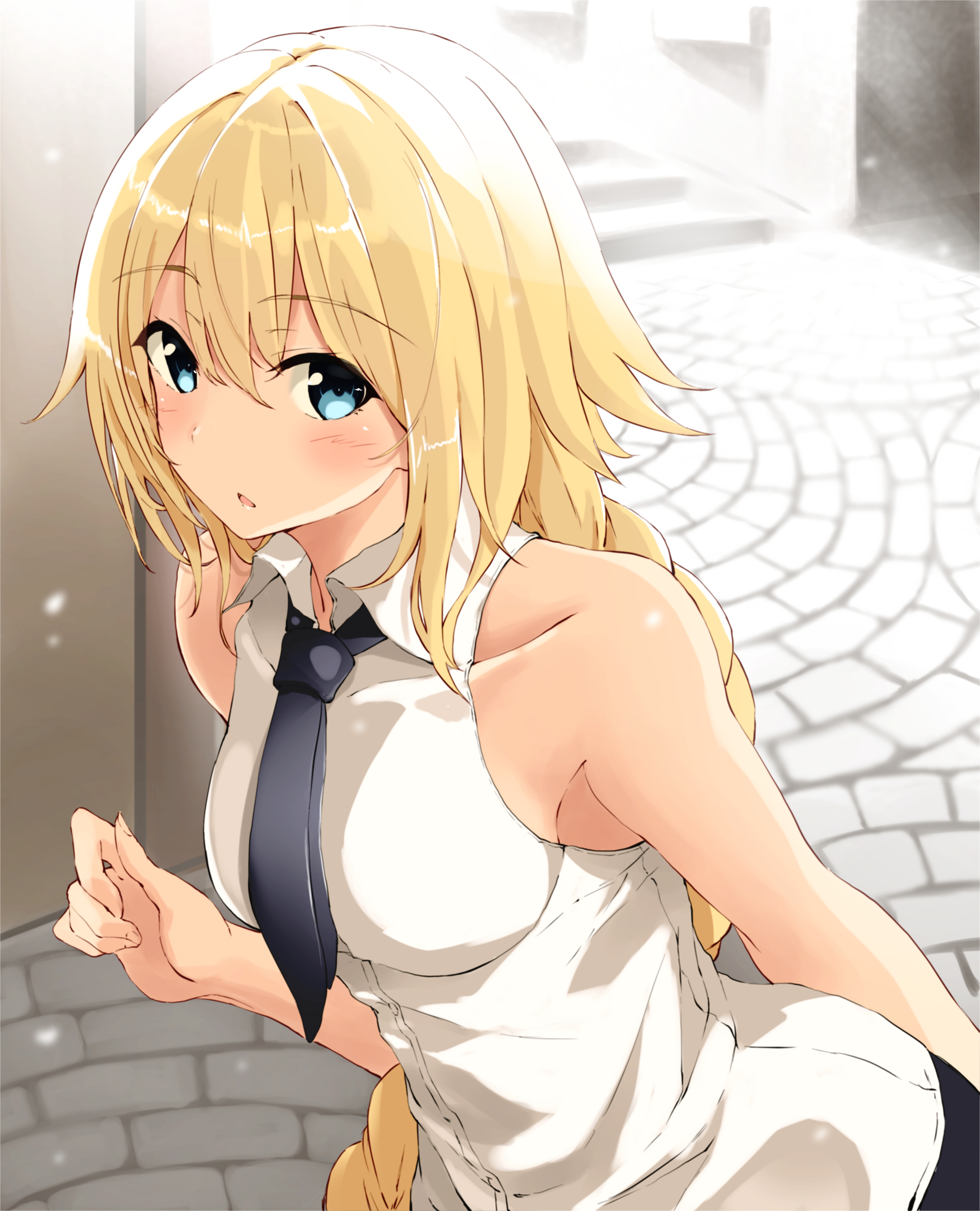 Anime 2952x3648 Fate series Fate/Apocrypha  anime girls big boobs women outdoors blushing parted lips french braids arched back bangs looking at viewer blue eyes Fate/Grand Order cleavage Jeanne d'Arc (Fate) Ruler (Fate/Apocrypha) 2D anime curvy portrait display Fuu (artist) fan art
